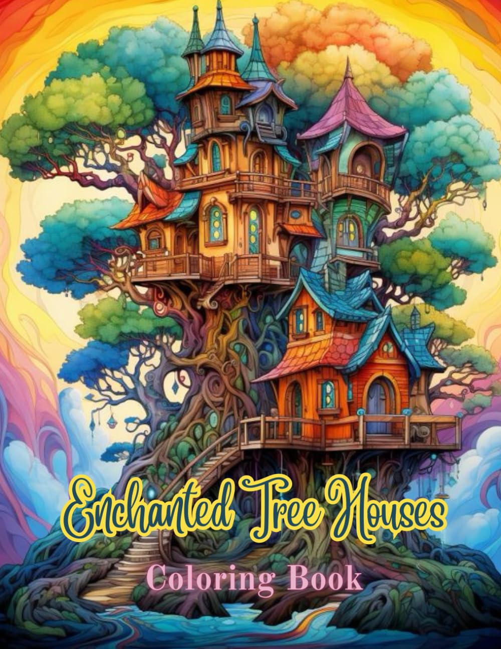 Enchanted Tree Houses: A Whimsical Coloring Escape 40 Beautiful Coloring Designs For Fun, Relax, and Stress Relief 8.5x11 inches