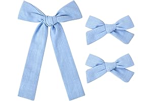 DEEKA Light Blue Linen Hair Bows for Girls