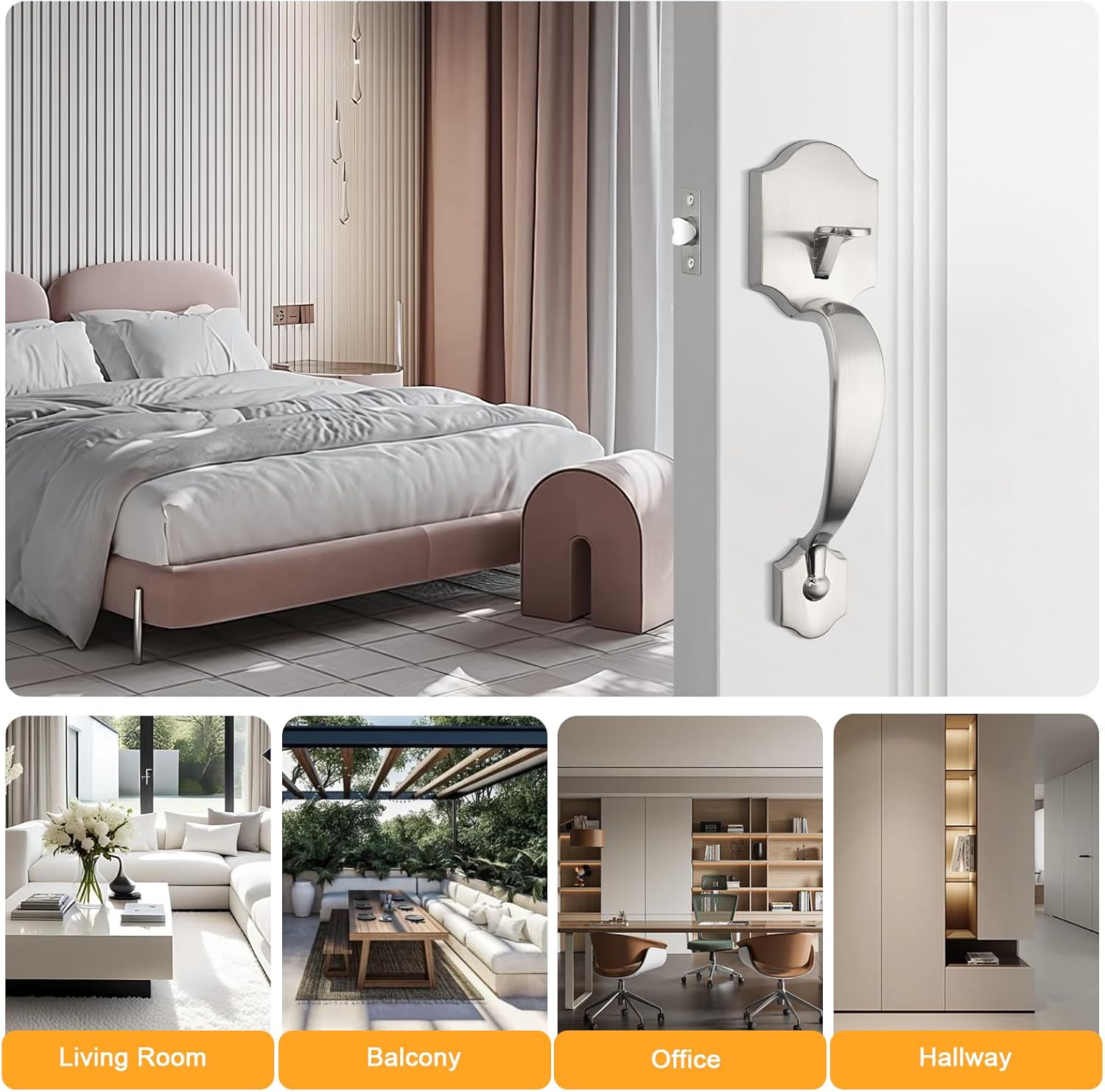 Probrico Double Sided Satin Nickel Front Door Handle Set,Exterior/Interior Keyless French Door Handles,Entry Handleset Passage Heavy Duty Door Lock Set with No Lock,1Pack