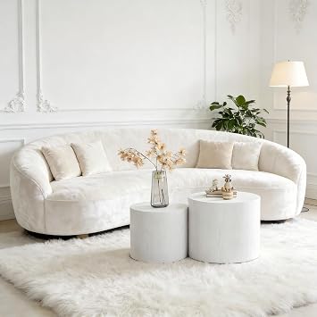 KEVINSPACE Coffee Table Set of 2, 18.9" Modern Round Coffee Tables White Nesting Coffee Table Circle Side Table for Small SpaceAccent End Table Set No Assembling White Wood Grain