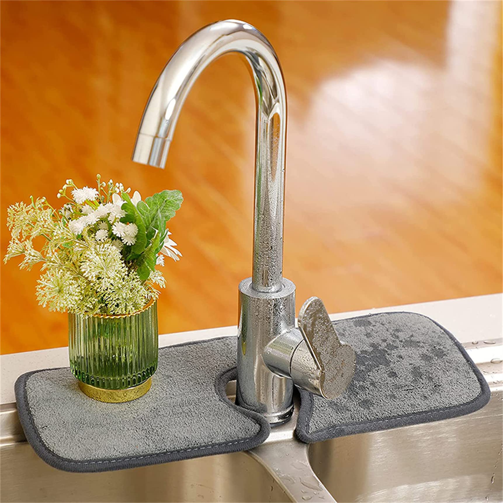 LNGOW Faucet Absorbent Mat Sink Protector Towel Mat Sink Splash Guard Dish Drying Mat Pads for Kitchen Bathroom Sink Stains Prevent