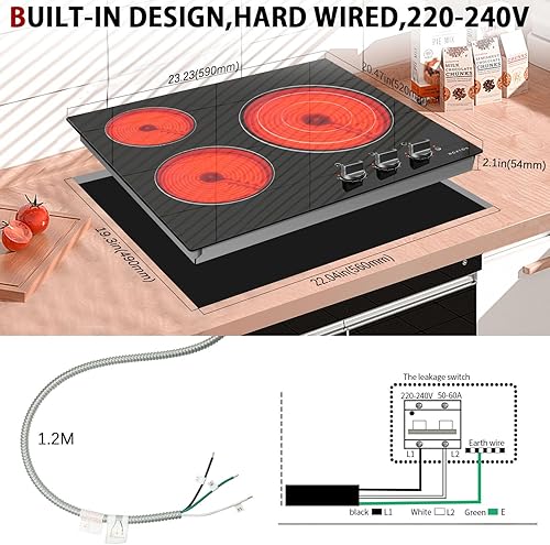Miniatura 6 de Noxton Estufa eléctrica de 3 quemadores, estufa eléctrica de 24 pulgadas, control de perilla de cerámica radiante de 24 pulgadas, indicador de