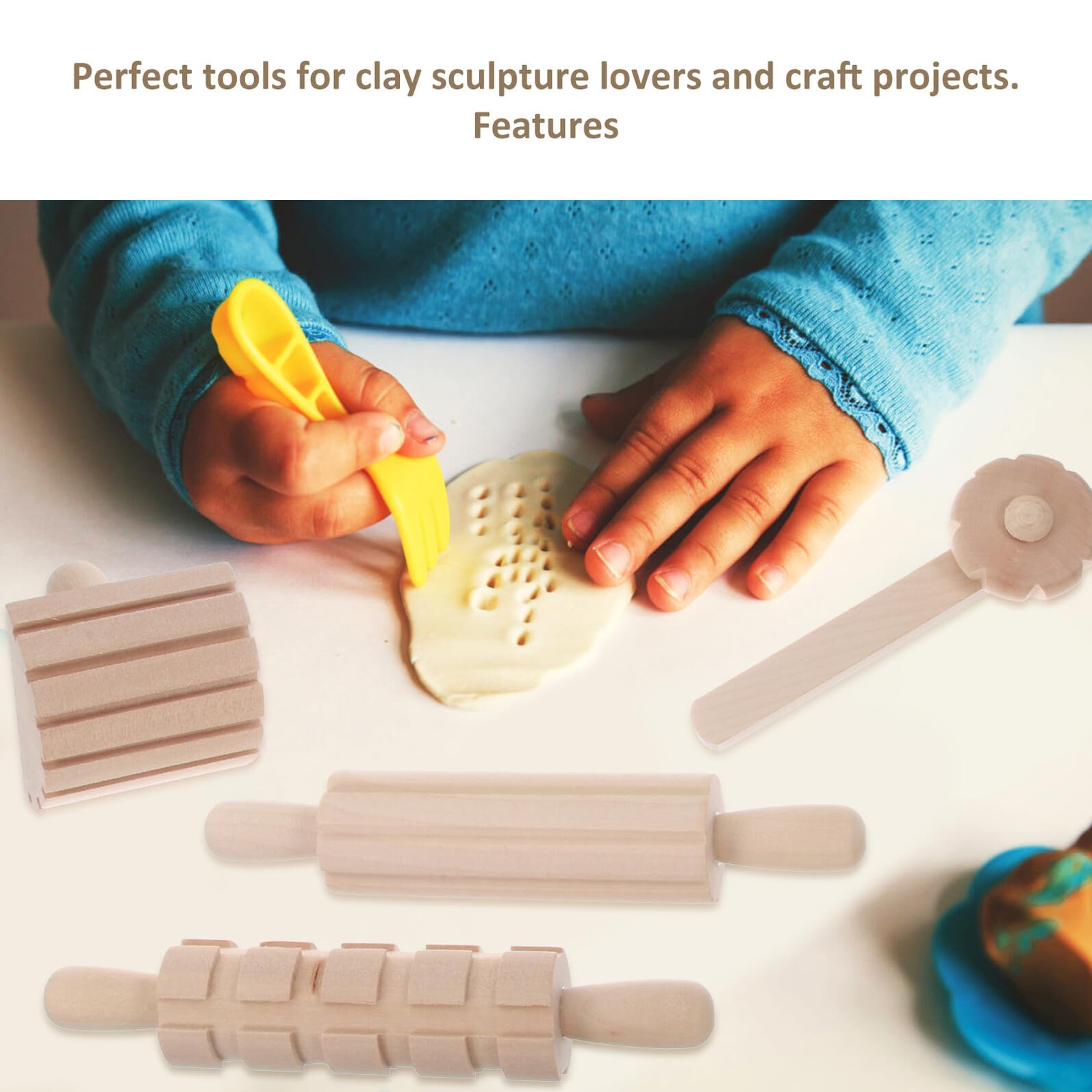 Outil de Modelage en Bois pour Garçon et Filles, 1 Set DIY Beige