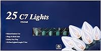 Vista 2 de Creative Hobbies Cadena de luces navideñas de 25 pies con bombillas incandescentes C7 transparentes – Luces clásicas de decoración navideña