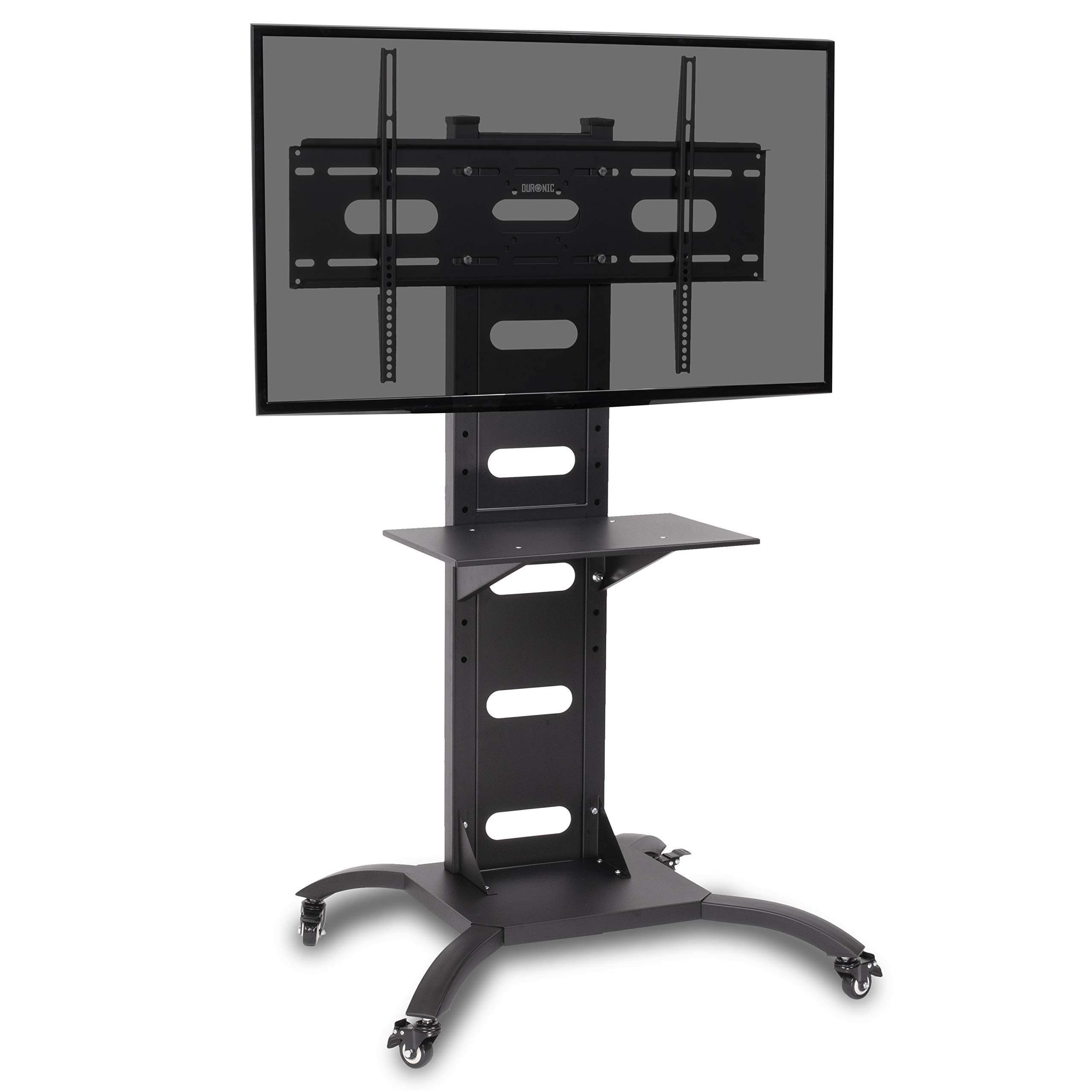 Duronic TV Stand Chrome & Glass Stand for 30” -80” Flat Screen Television LCD/LED/OLED/QLED, With Tilt & Swivel, VESA Up to 600x400, Capacity, With Media Shelf (TVS4T1)
