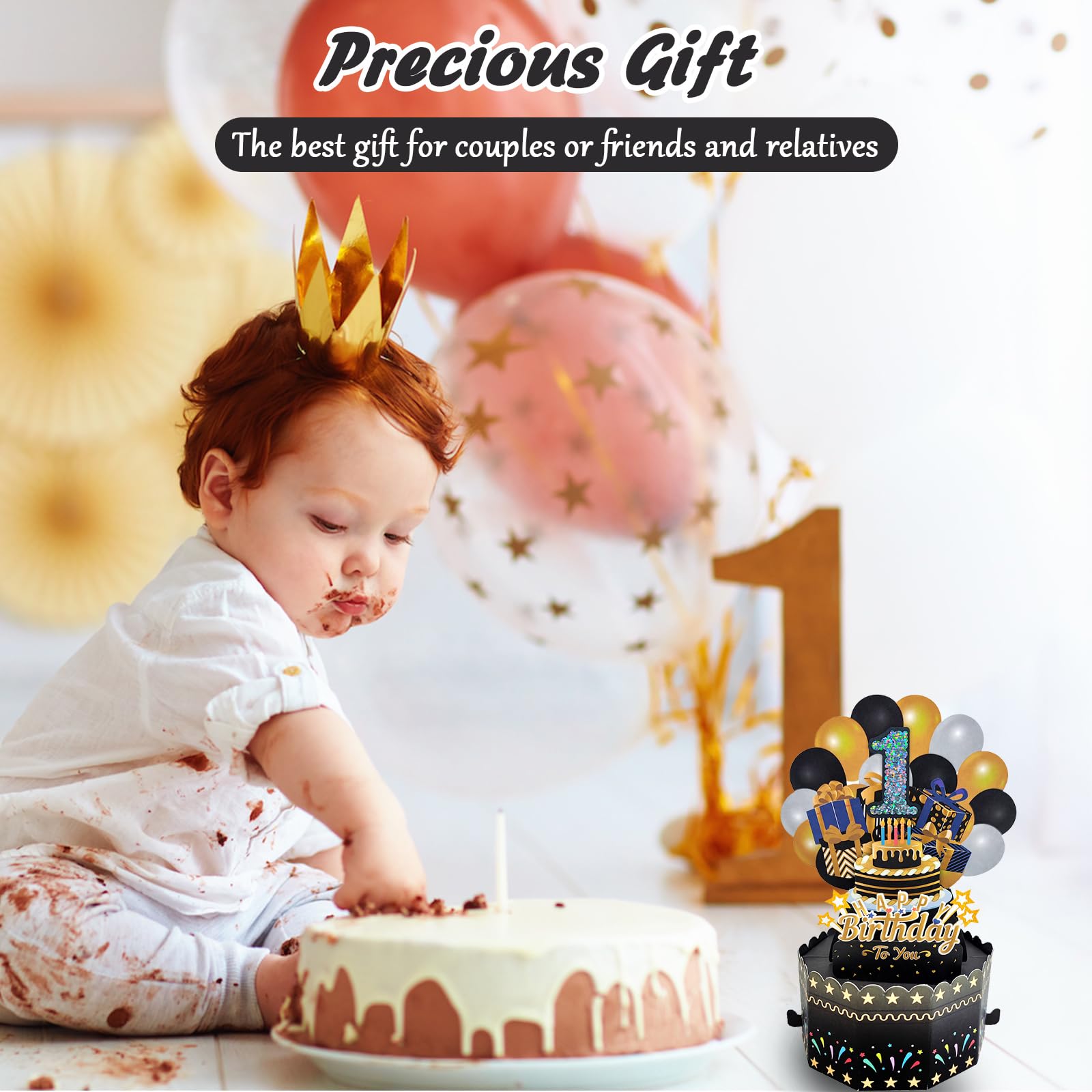 Biglietto Di Auguri Pop-Up 3D Per Compleanno - Design Nero E Dorato, Elegante
