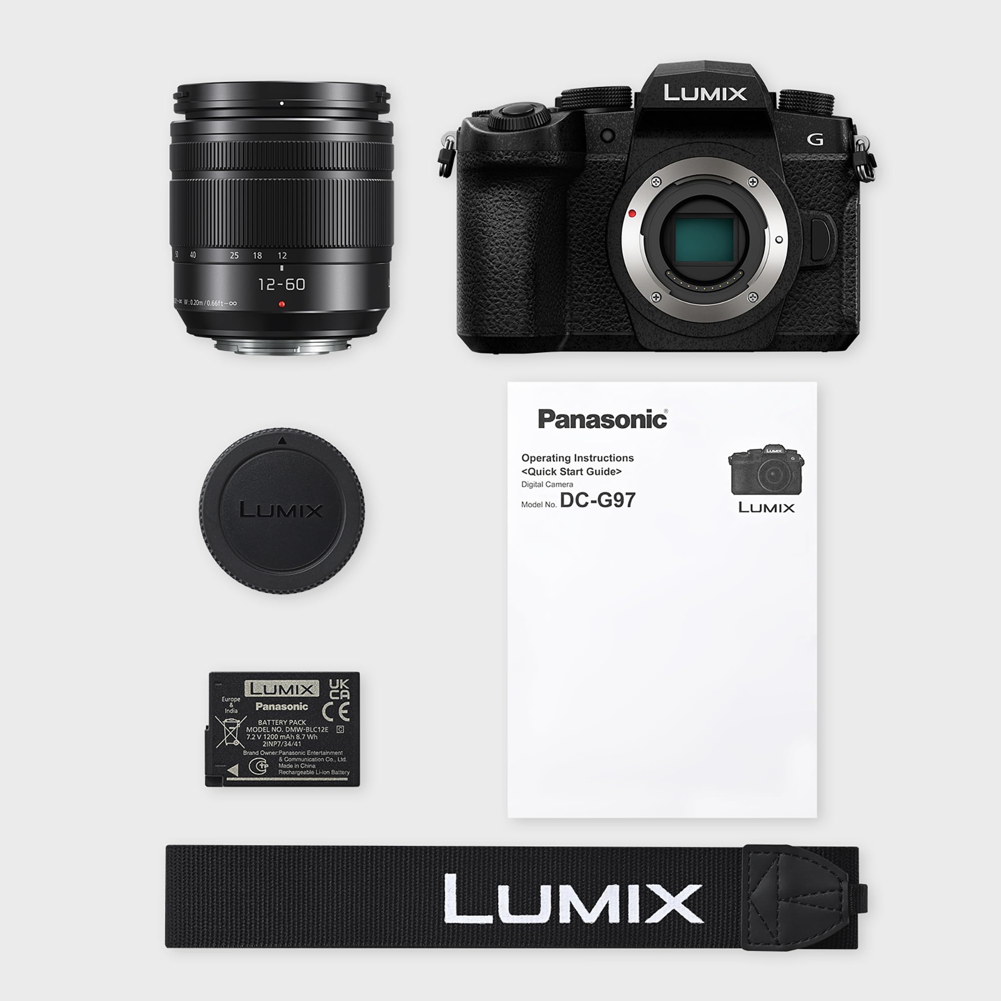 Panasonic Lumix G97 | Appareil Photo Hybride + Objectif Lumix 12-60mm (Capteur 4/3 20MP, Double stabilisation, Viseur OLED Vidéo 4K illimité, Vlog-L, Wi-FI, Bluetooth, Tropicalisé) Noir