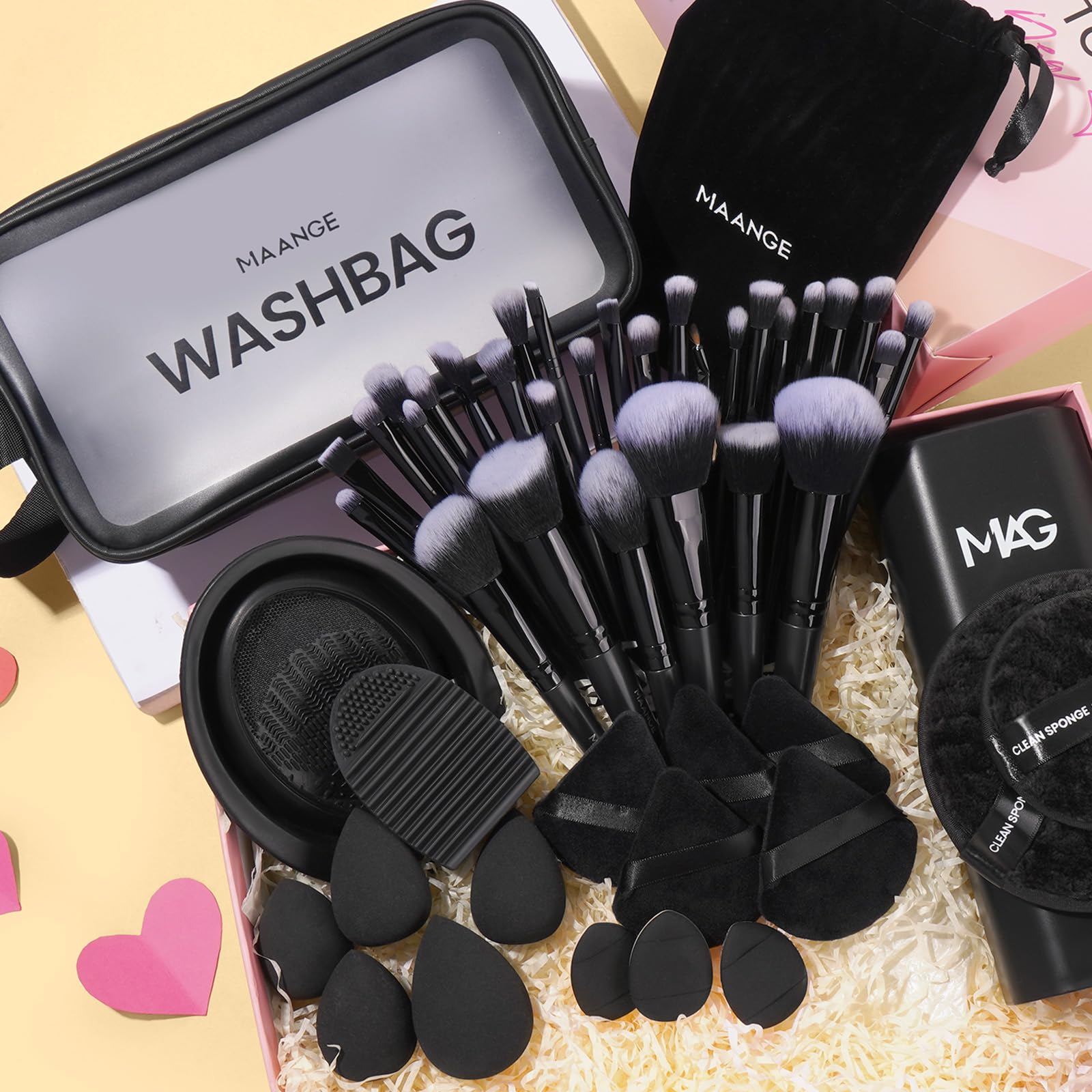 MAANGE 51-Piece Makeup Brush Set with Sponges and Puffs
