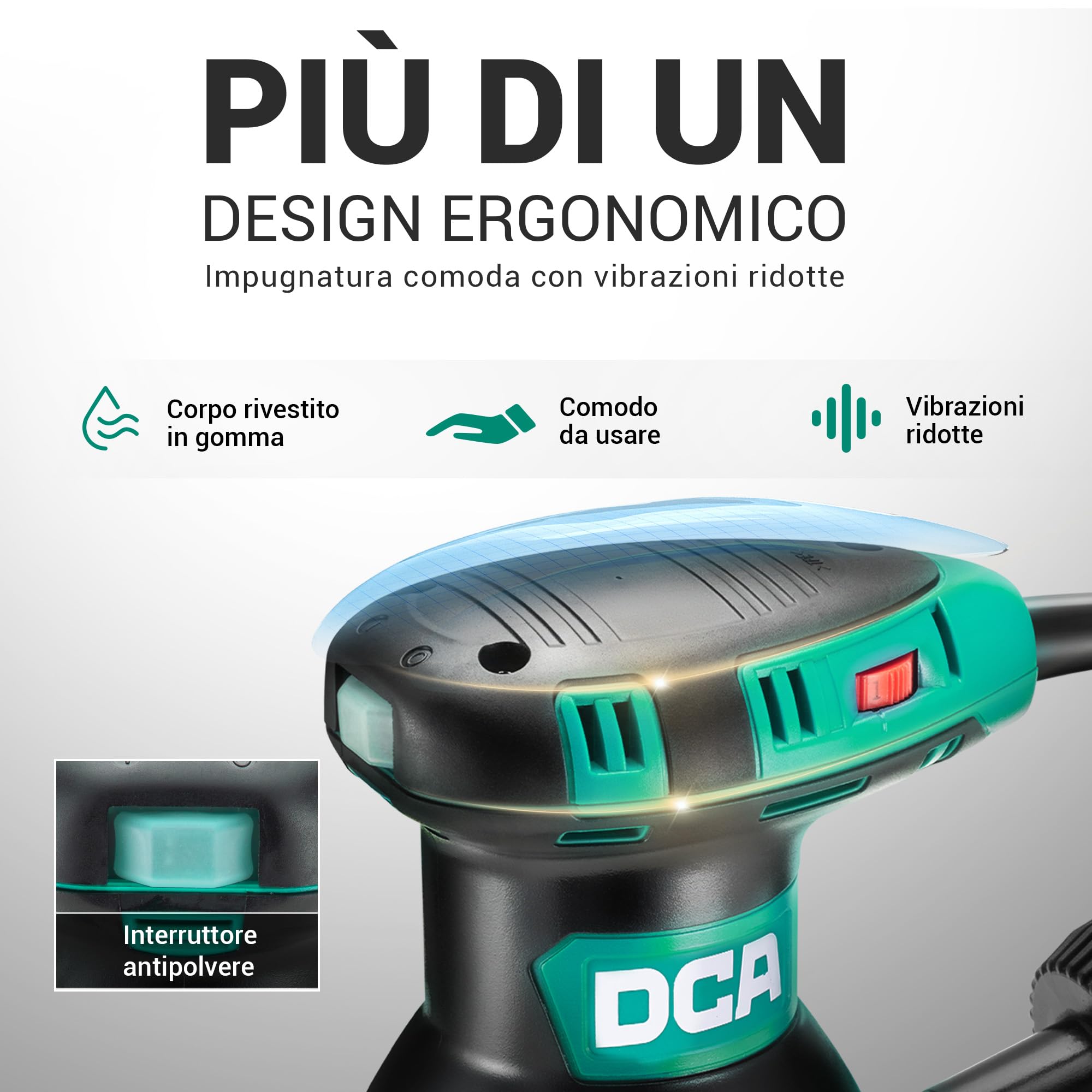 DCA Levigatrice Orbitale 300W, 6 Velocità Variabili 12000RPM Levigatrice Rotorbitale, Collecteur de Poussière, 10psc 125MM Dischi Abrasivi per la Lavorazione del Legno, Levigatura, Lucidatura, DIY