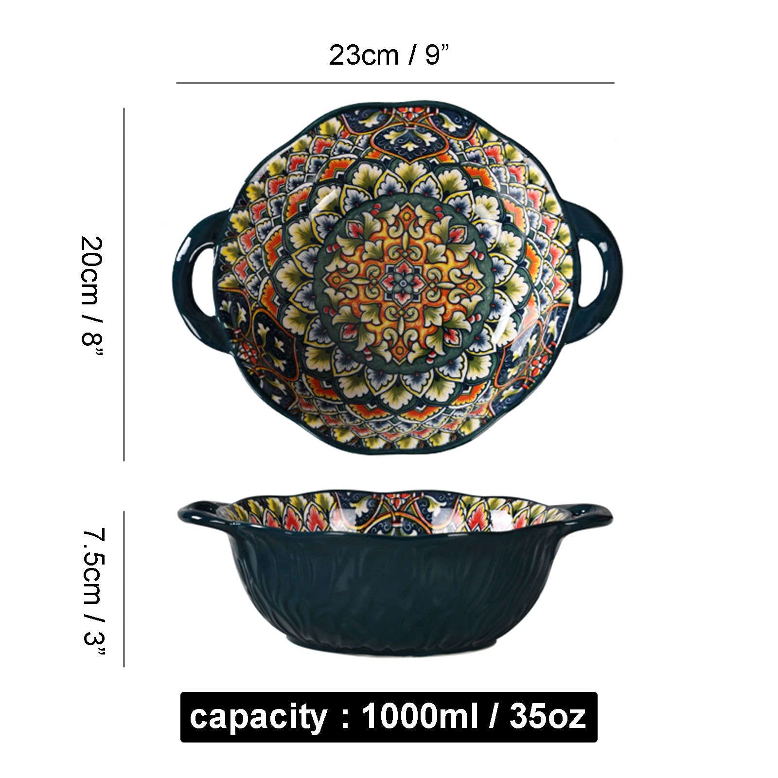 Vaisselle Bol à soupe ramen en céramique, tasse à soupe, grand bol à ramen en céramique, bol à soupe à l'oignon profond allant au four, bol de service allant au micro-ondes.-vert-1000 ml 35 oz (couleu