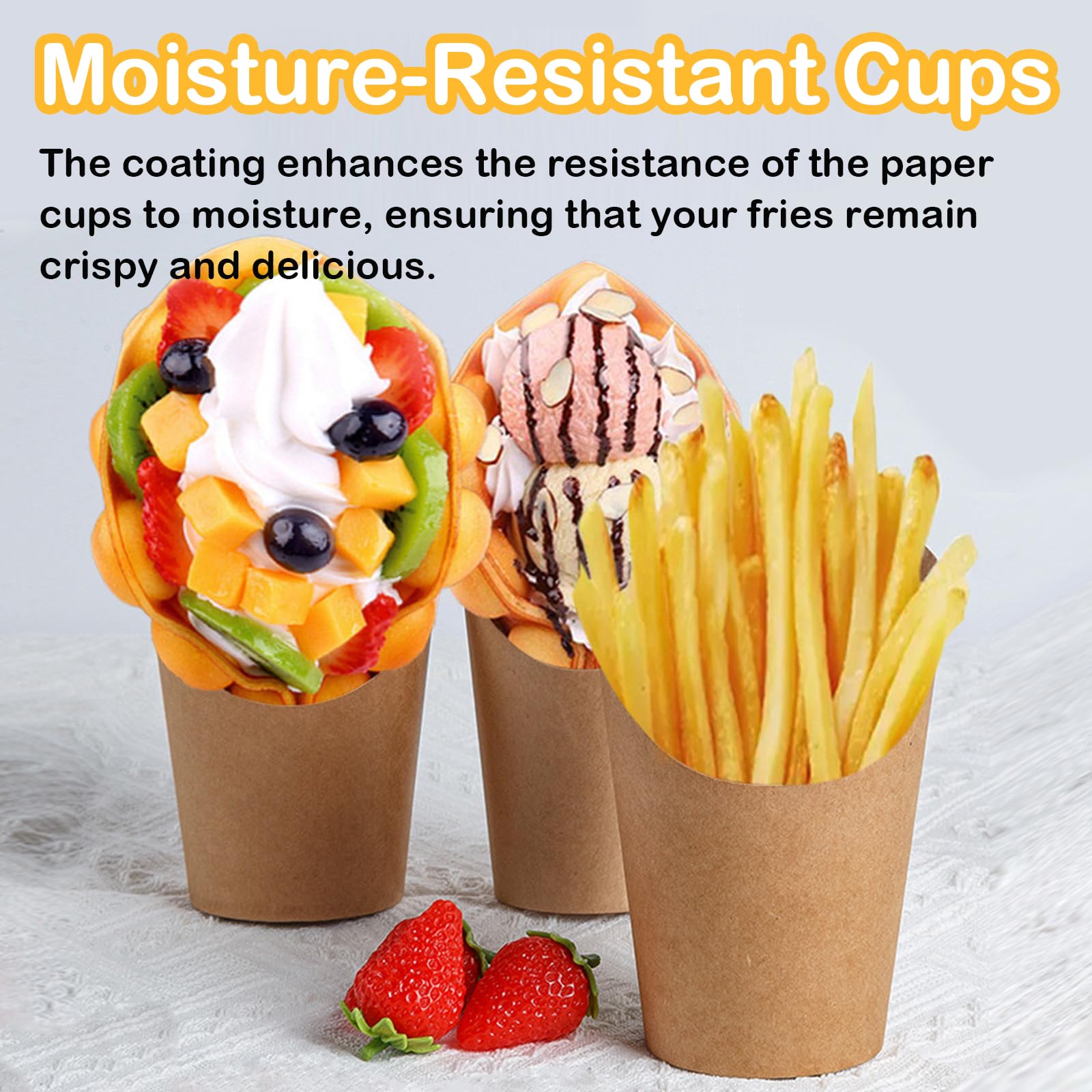 60Pcs Kraft Paper French Fries Holder, 12oz Disposable Charcuterie Cups, Paper Popcorn Waffle Snacks Holder - Image 4