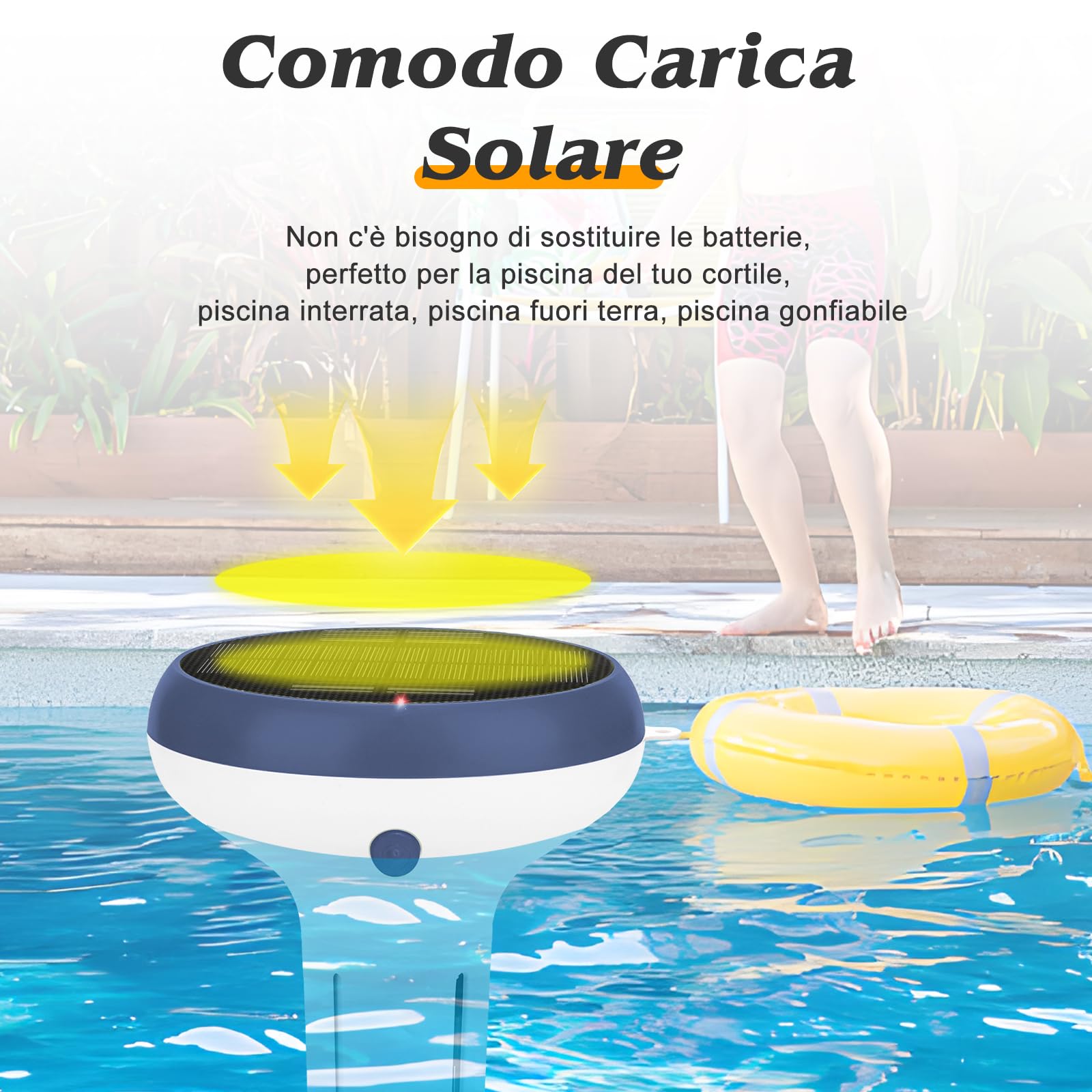 UIUZMAR Misuratore di Cloro e pH Piscina WiFi, Analizzatore Intelligente 7 in 1 per Acqua Salata e Piscina, Misura pH, Cloro Residuo, Sale, ORP, EC, TDS, Temperatura, con Ricarica Solare