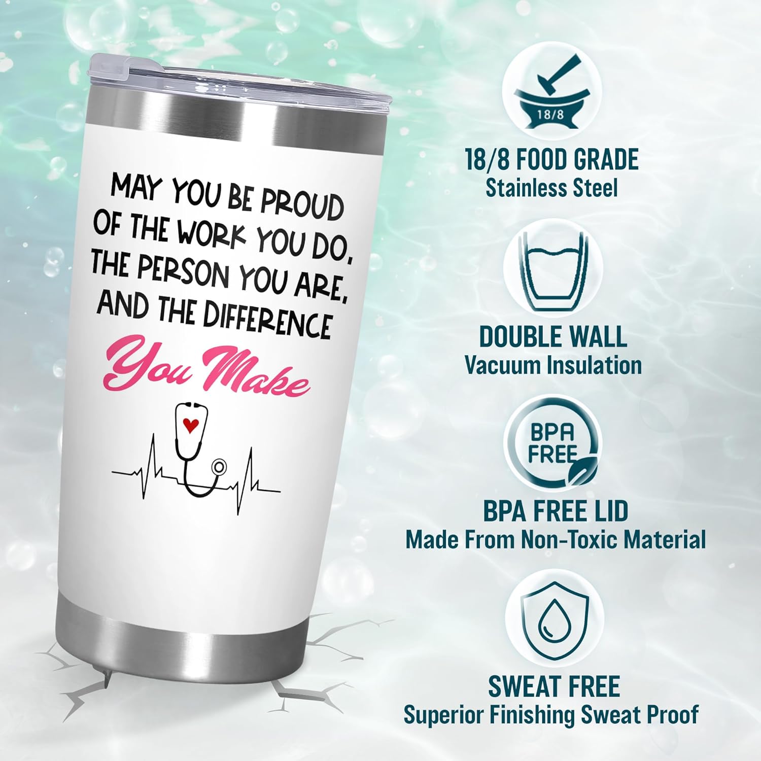 OASSIE Nurse Gifts for Women - May You Be Proud of The Work You Do 20 oz Stainless Steel Insulated Coffee Tumbler with Lid - LPN RN Thank You Appreciation Retirement Nurses Week Gifts for Nurses Women - Image 4
