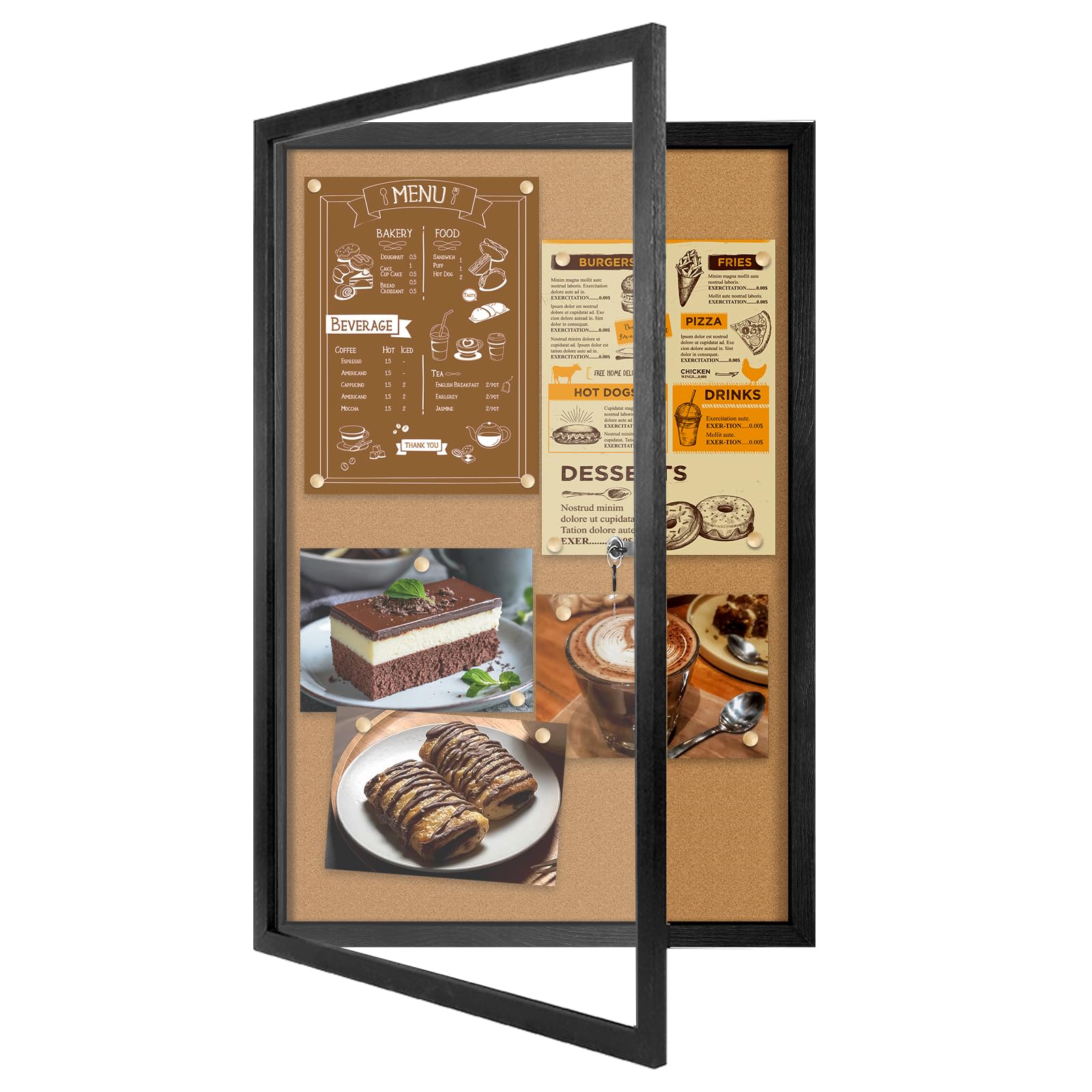 Umtiti 60x90cm Enclosed Cork Bulletin Board, Lockable and Tamper-Proof Bulletin Noticeboard with Black Pine Wood Frame for School,Office,Home,Commercial,Hospita (DSZSB-6090BK，UK)