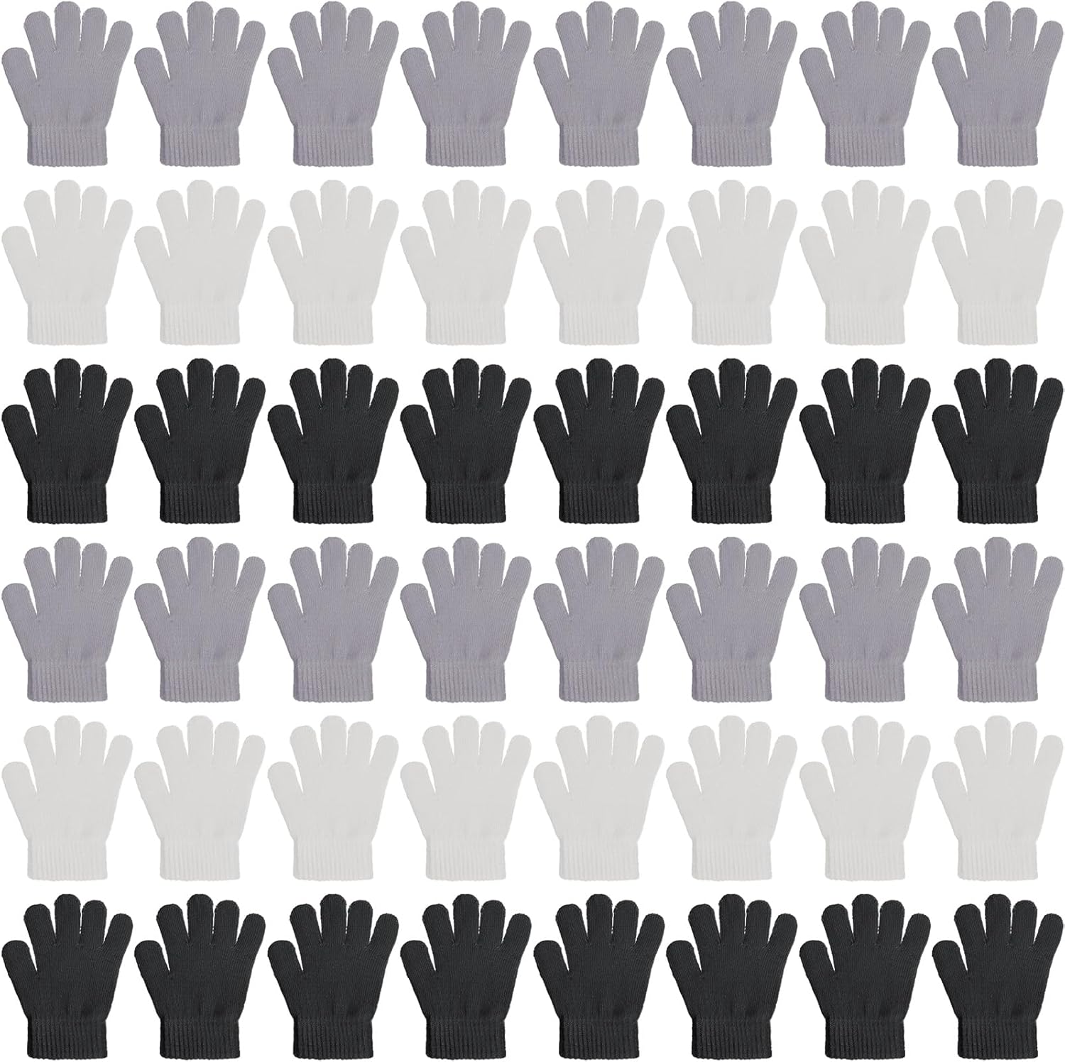 Neer 24 Pairs Kid's Gloves Winter Warm Stretchy Knitted Gloves Bulk Winter Finger Mittens for Boys Girls 7-12 Years Classic Color