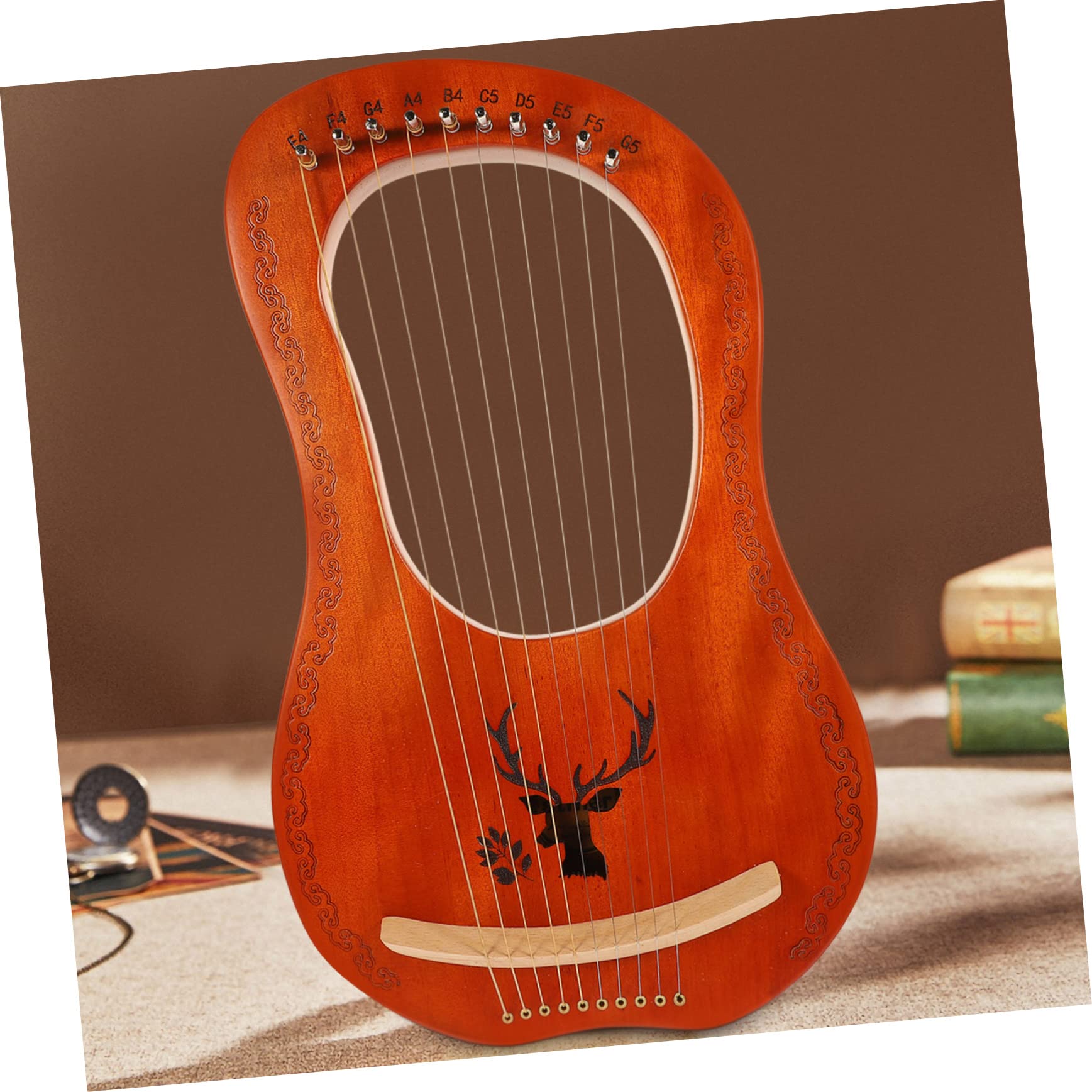 Holzleierharfe mit Saiten Filigranes Musikinstrument aus Naturholz Kleine Harfe mit Metallsaiten Traditionelles Instrument für Anfänger