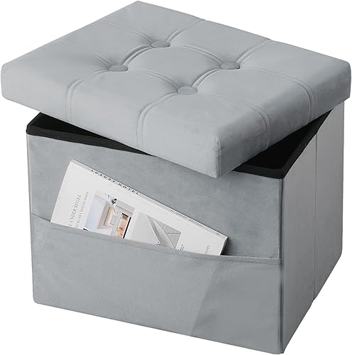 Miniatura 1 de VewePata Otomana plegable de almacenamiento, otomana de terciopelo con almacenamiento para sala de estar, dormitorio o dormitorio, taburete de