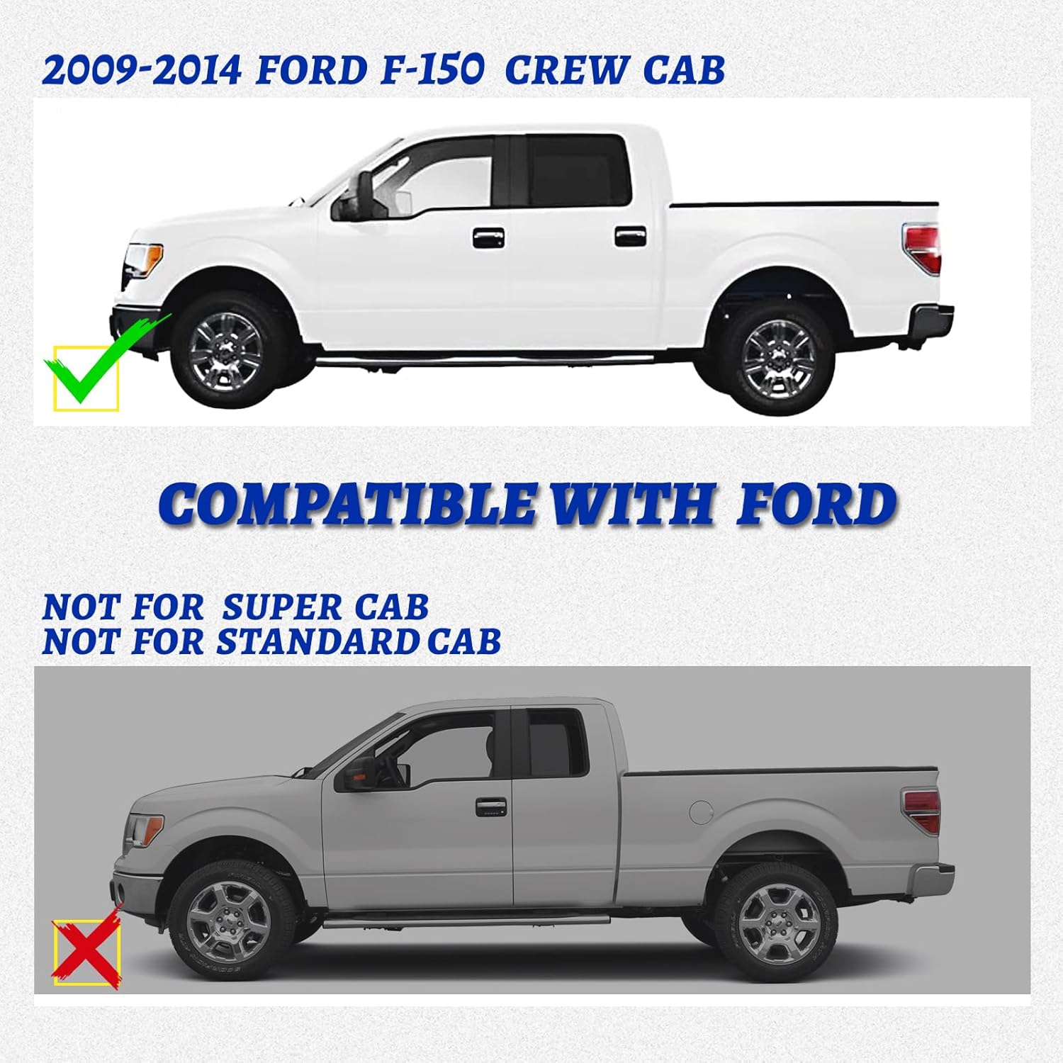 TNMT 6.5" Running Boards Compatible with Ford F150 2009 2010 2011 2012 2013 2014 Super Crew Cab, Side Steps for Truck, Mirror Stainless Steel Nerf Bars