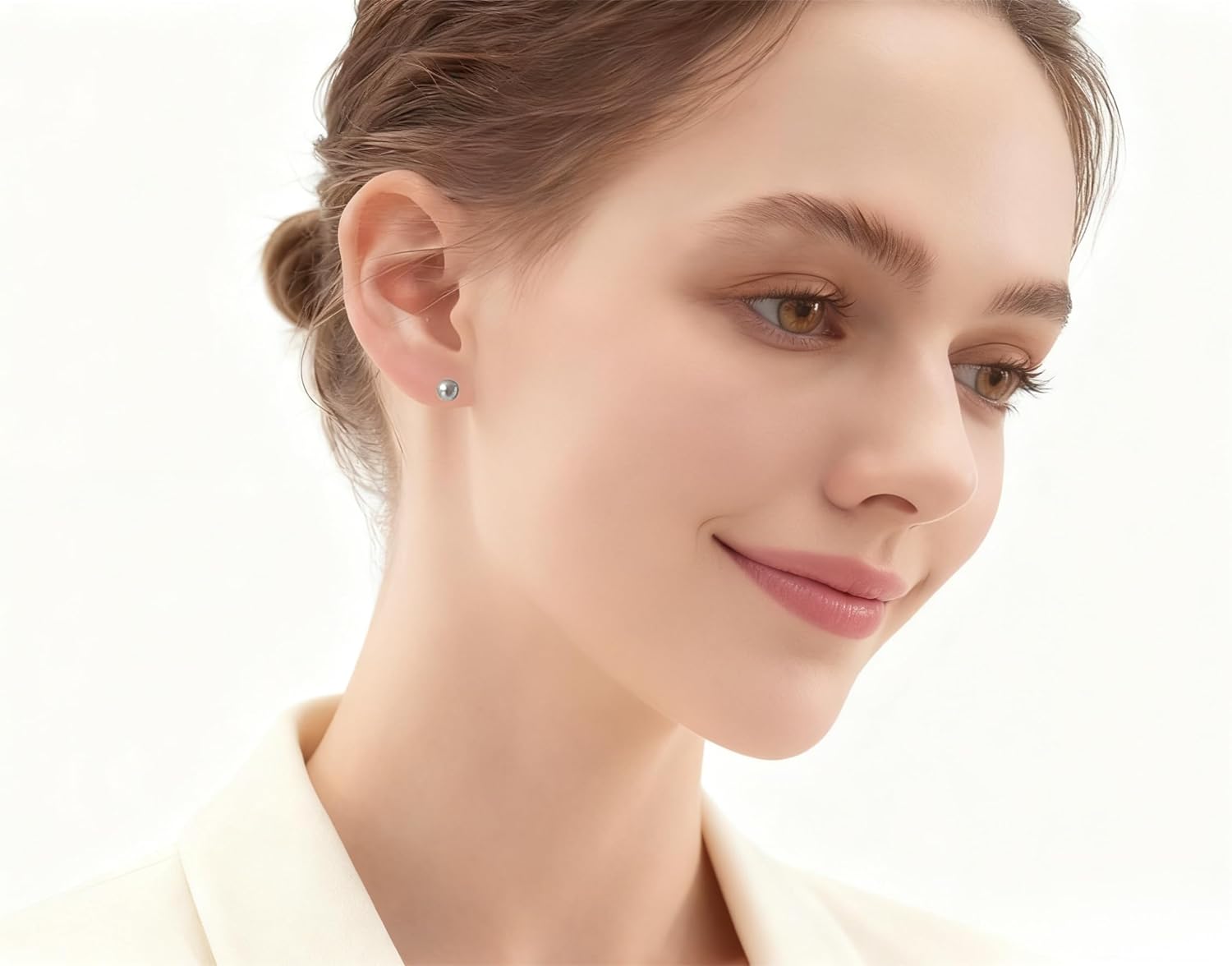Grey Faux Pearl Stud Earrings, S925 Silver Posts Hypoallergenic for Women