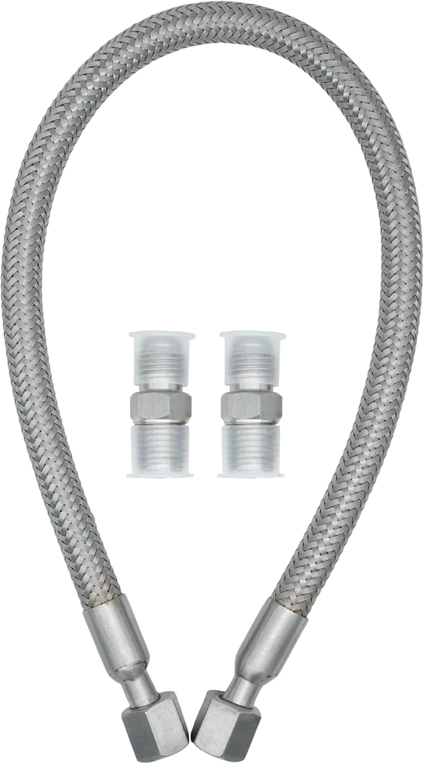 Industrial-Grade Stainless Steel 1/4" Compressor Jumper Hose, 1/4" NPT male，20" Length，750°F，450 PSI，Both Sides Fittings Rotate Freely