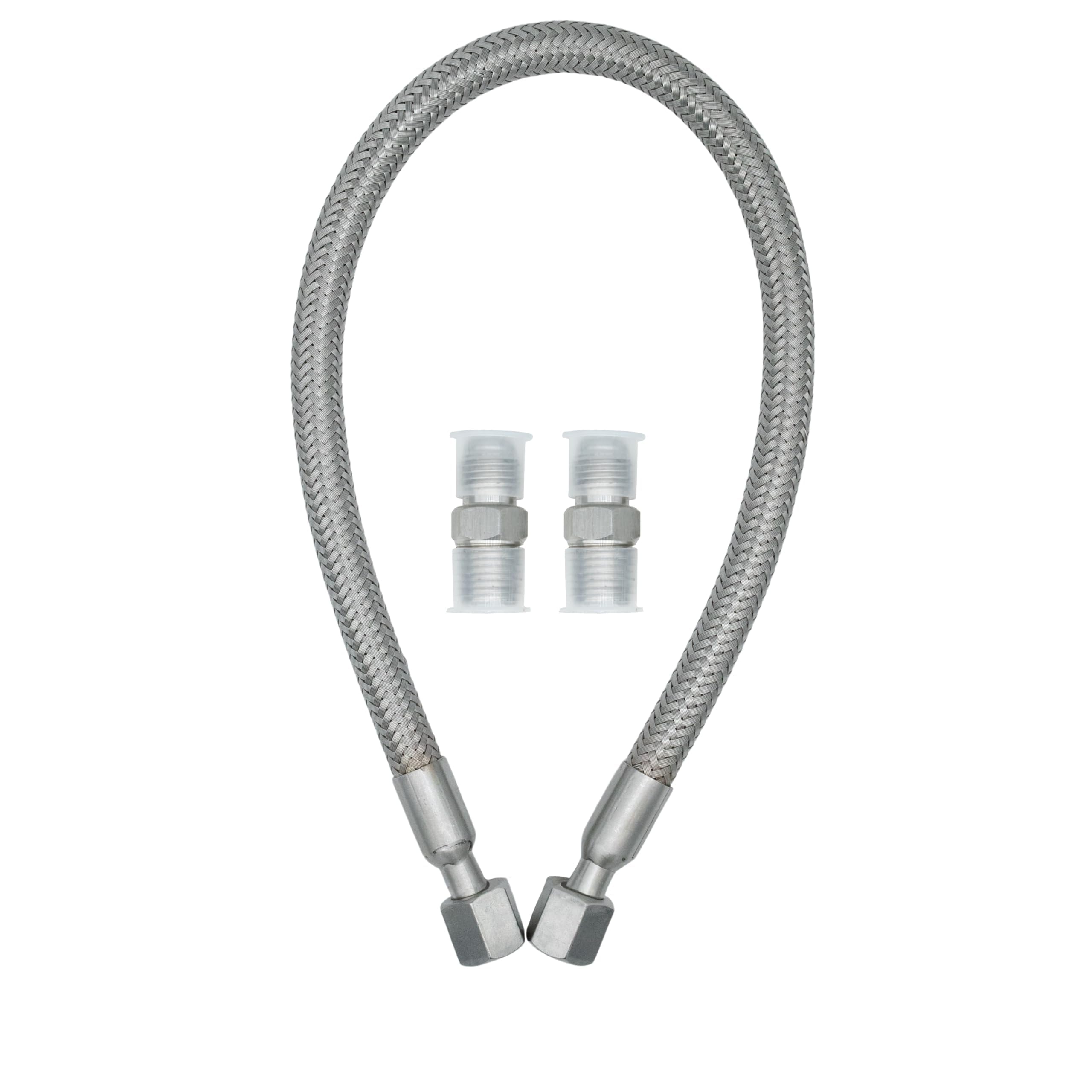 Industrial-Grade Stainless Steel 1/4" Compressor Jumper Hose, 1/4" NPT male，20" Length，750°F，450 PSI，Both Sides Fittings Rotate Freely