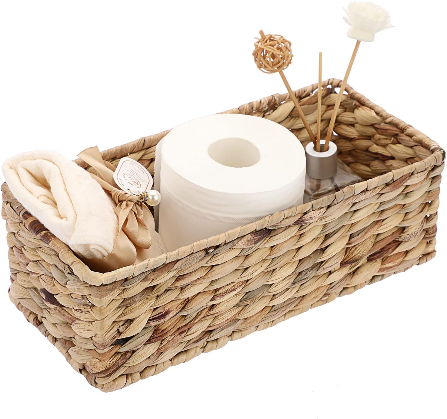 BTSKY Natural Water Hyacinth Storage Baskets Rectangular