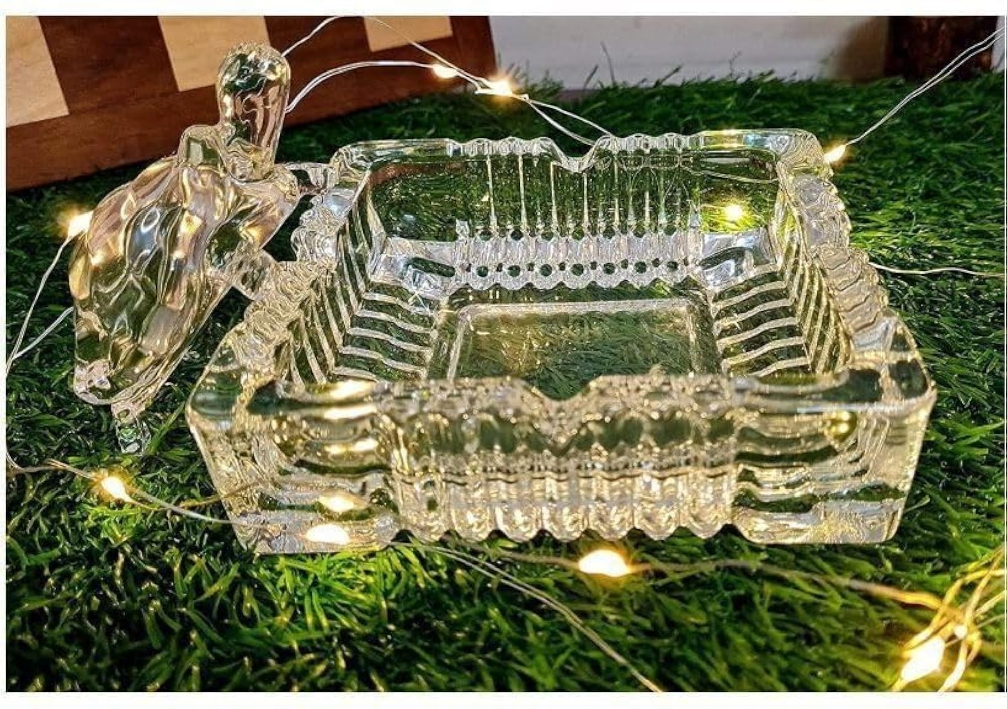Crystal Glass Turtle Figurine Decorative Ashtray Set