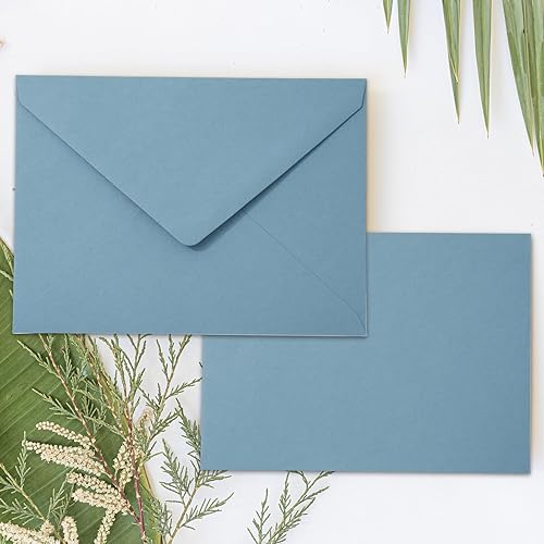 Miniatura 7 de Whaline Juego de 50 sobres de invitación A7 para tarjetas de felicitación, color azul polvoriento, sobres con solapa en V, fundas para tarjetas de