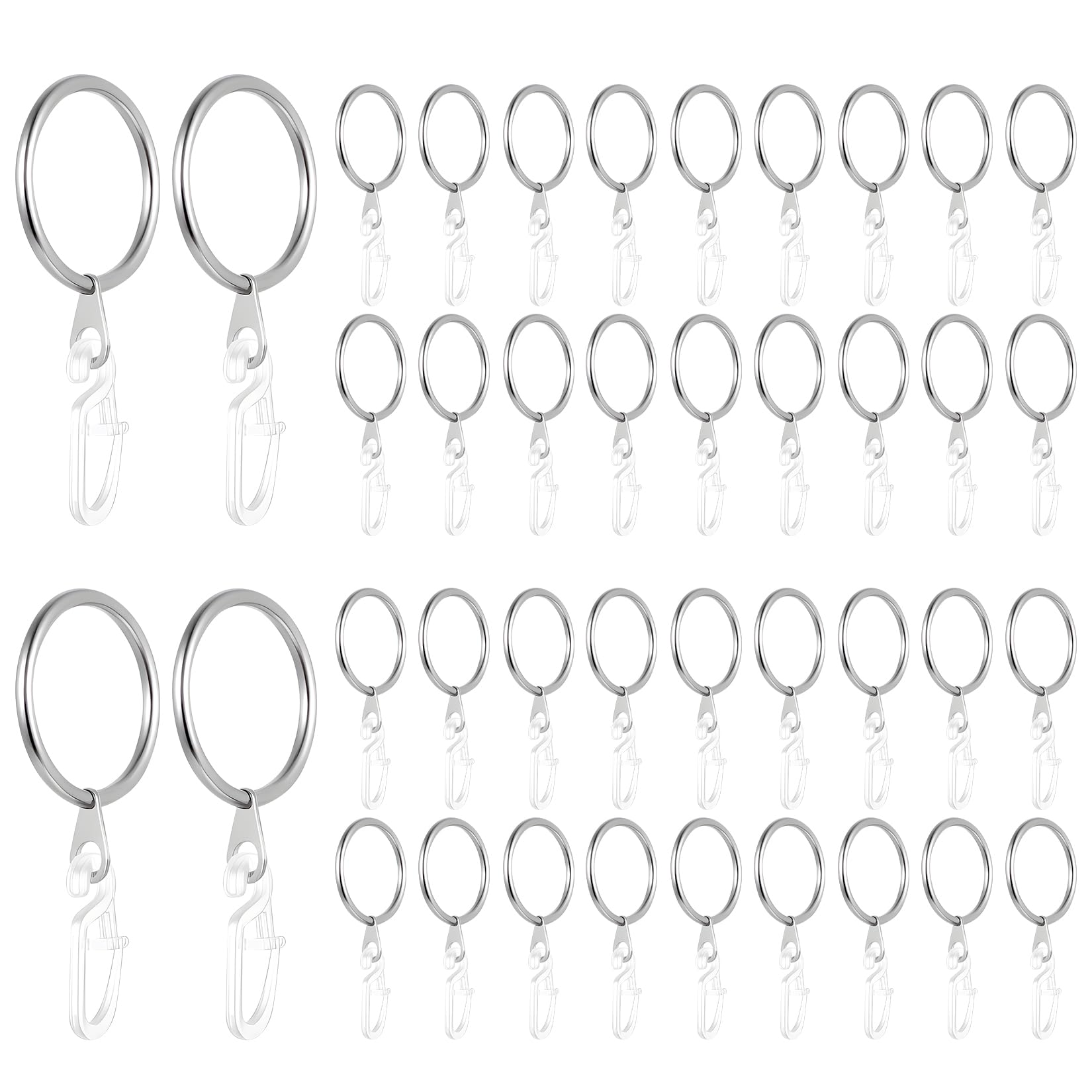 80 PcsCurtain Rings and Hooks 30mm: 40 Metal Hooks Curtain Pole Ringswith 40 Plastic Curtain Rings for Poles Pole Rods Hanging Drapery Curtains (Silver)