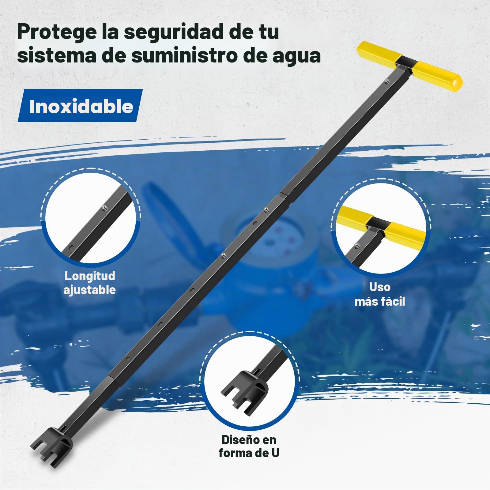 Llave para medidor de agua con herramienta de 4 vías, llave de cierre en T de acero al carbono, 43-94 cm, ajustable en longitud, llave universal para mantenimiento de tuberías de agua y