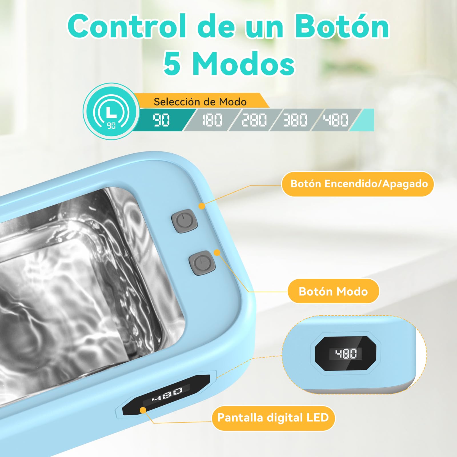 Limpiador Ultrasonidos, 640ml Ultrasonidos Limpieza con 5 modos, 40W Limpiador Ultrasónico, 49000 HZ Ultrasonic Cleaner para Joyas, Gafas, Relojes, Dentaduras, con Pinzas y Paño de Limpieza (Azul)