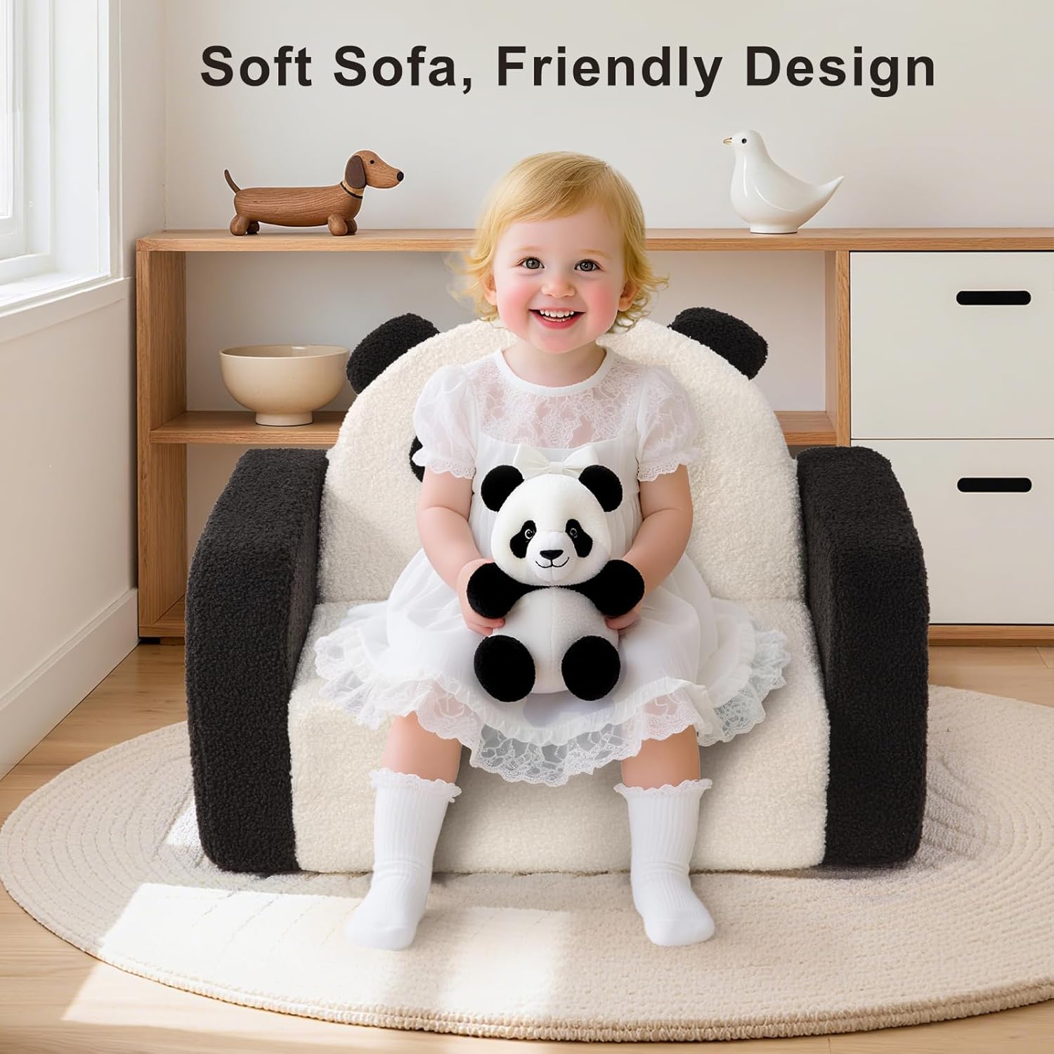 Toddler Chair for Kids, 2-in-1 Comfy Toddler Couch, Convertible Baby Foam Sofa to Lounger for Boys & Girls 1-3 Years Old, Panda