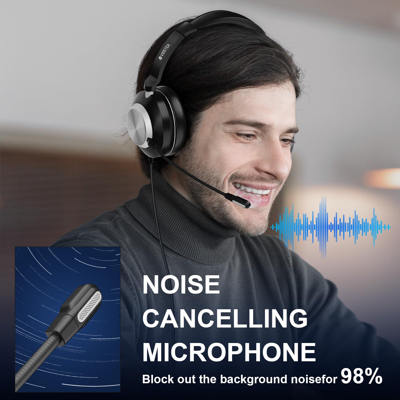 Voistek USB Headset with Microphone for Laptop,PC Headphones with USB/Type-C/3.5mm Jack,Computer Headset with Noise Cancelling Mic,In-Line Volume Control & Mute Button for Call Centres,Home,Office