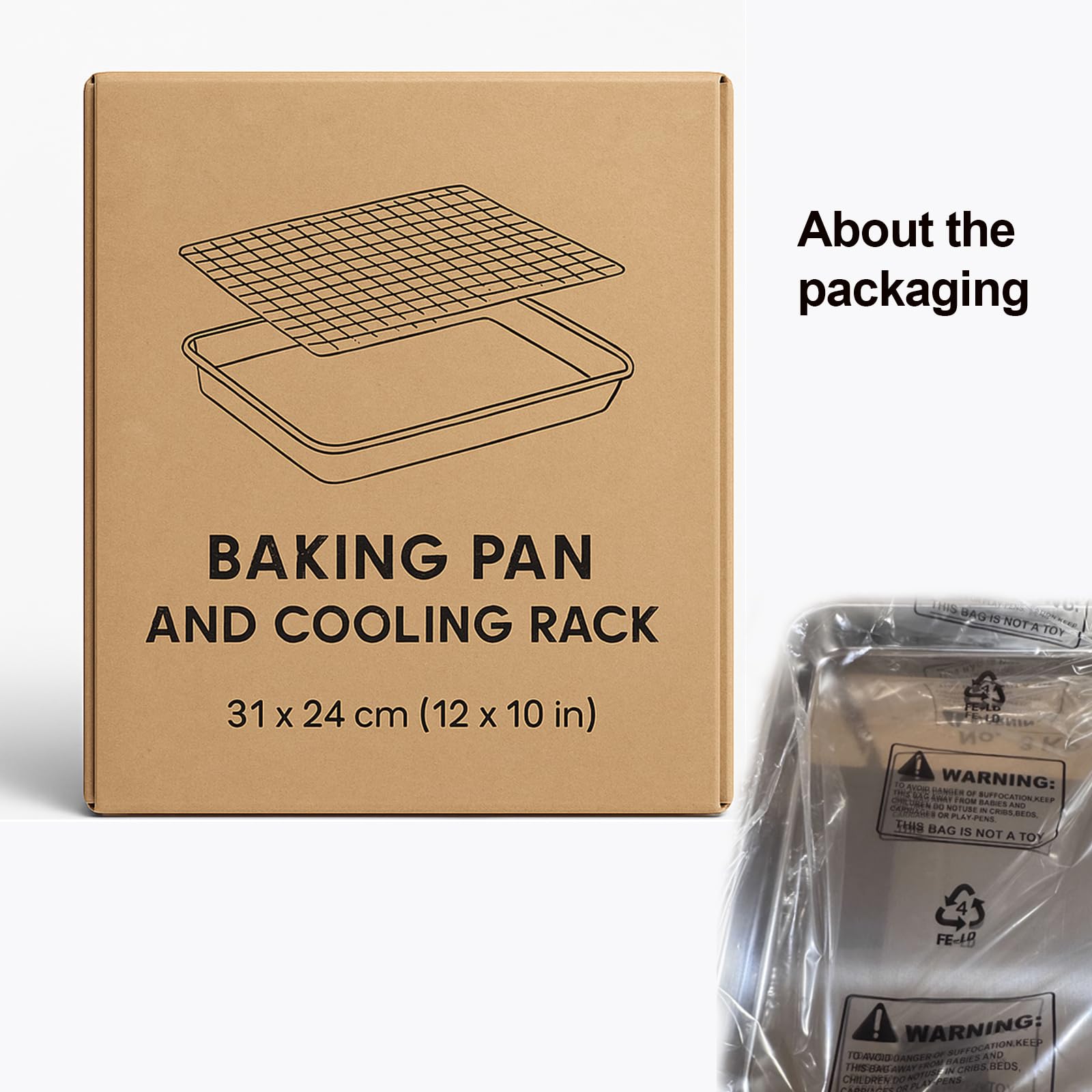 Bandeja Horno Acero Inoxidable 304 con Rejilla, Juego de 2 Piezas para Hornear y Enfriar, Sin Recubrimiento, Bordes Altos, Apta para Lavavajillas, 40 x 30 cm