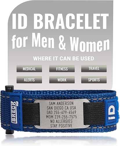 Miniatura 7 de BRECK iD NYLON - Pulsera de alerta médica para hombres y mujeres, pulseras de nailon elásticas y cómodas para identificación, emergencia e
