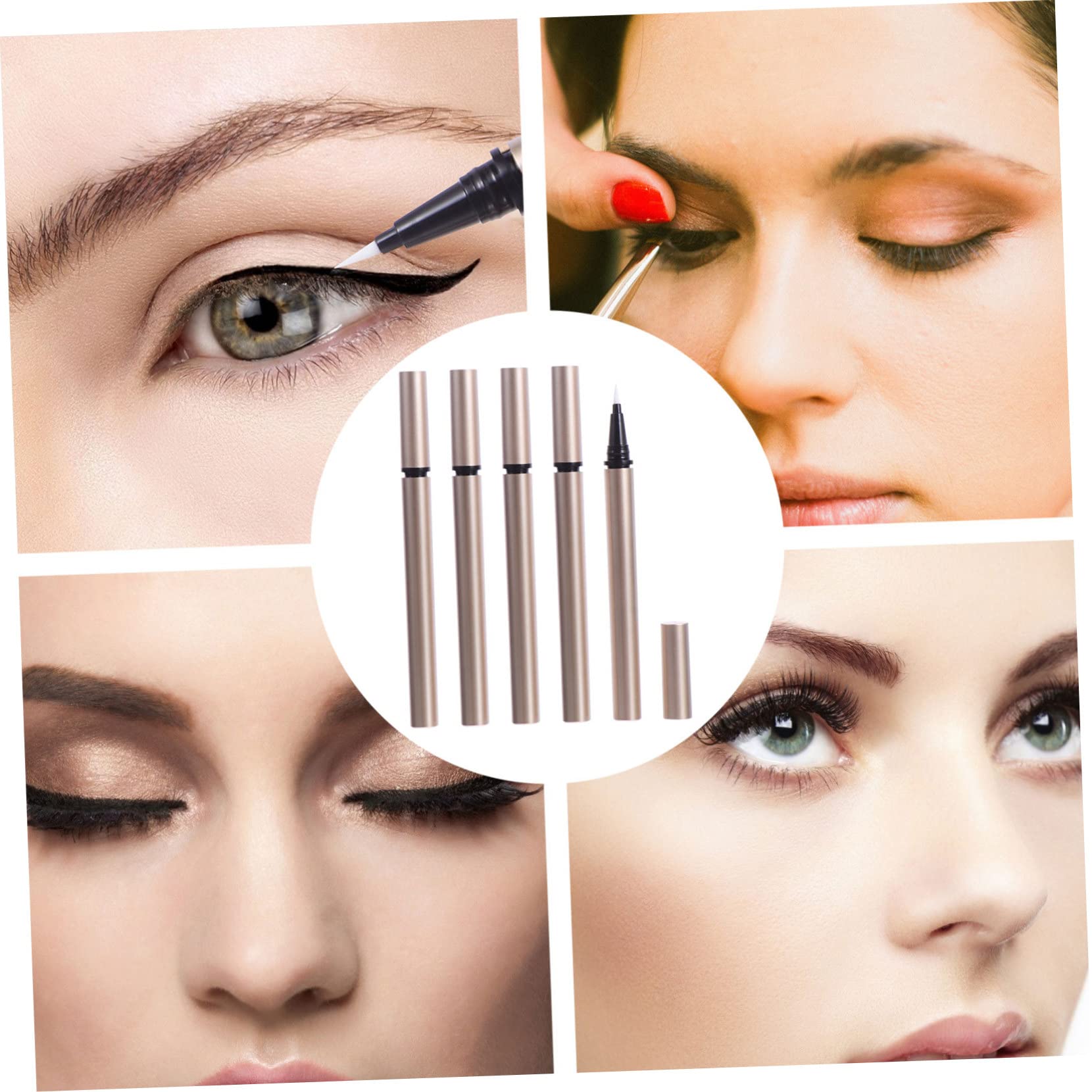 Veemoon 5 Pezzi Tubetto di Eyeliner Vuoto 1ml, Contenitore Ricaricabile in Plastico Oro, Leggero, per Saloni Cosmetici