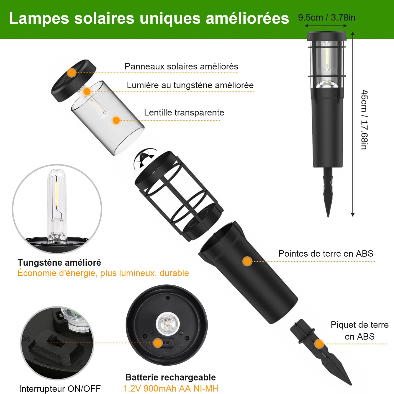 Lot De 4 Lampes Solaires Pour Piscine - Étanches IP65 - Lumière Blanche Chaude - Auto-allumage - Pour Clôture, Terrasse, Jardin, Balcon