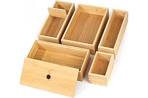 5-Piece Bamboo Drawer Organizers for Makeup and More
