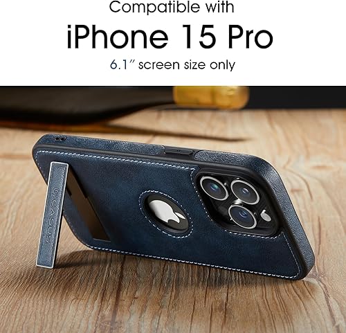 Miniatura 2 de Casus - Funda diseñada para iPhone 15 Pro con función atril de piel vegana, delgada, diseño clásico, elegante, funda protectora delgada de lujo