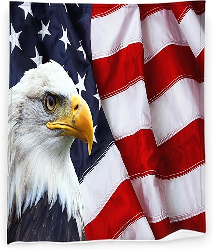 Miniatura 9 de Manta de águila calva de 40 x 50 pulgadas, diseño de animales 3D, bandera estadounidense, súper suave, manta de forro polar, manta de franela de