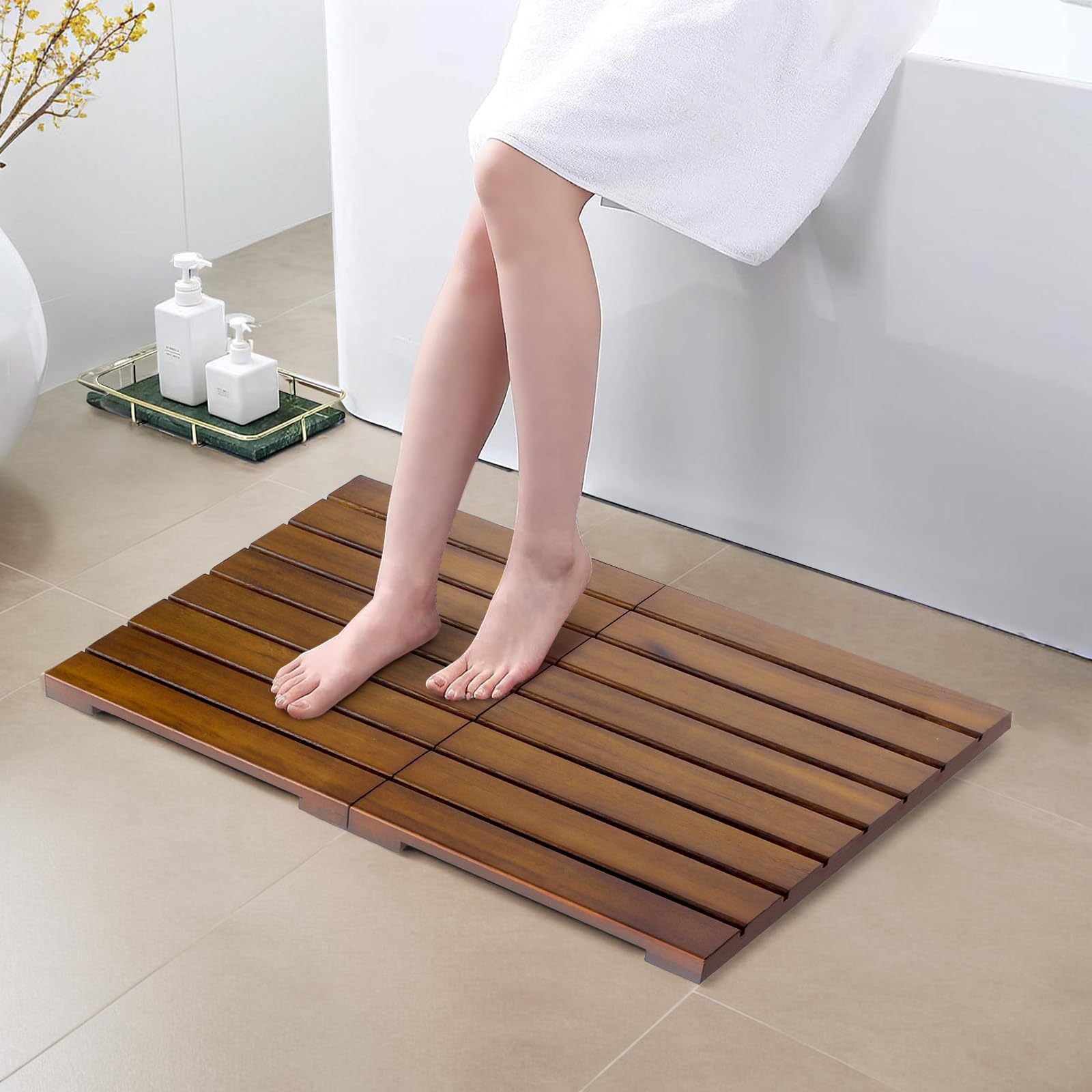 Amazon.com: Plantation Teak Shower/Bath Mat (20" x 14") : Home & Kitchen