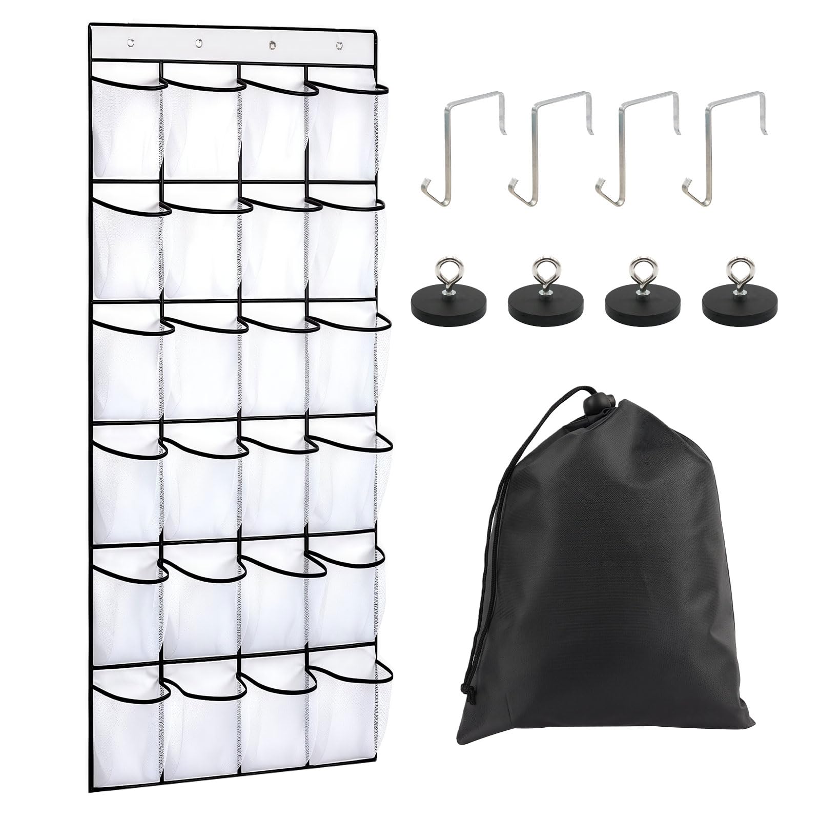 Esoes Cruise Ship Magnetic Door Organizer, 24 Pockets Magnetic Behind the Door Shoe Rack-4 Strong Anti-Scratch Magnets, Over the Door Organizer Cruise Cabin Essentials