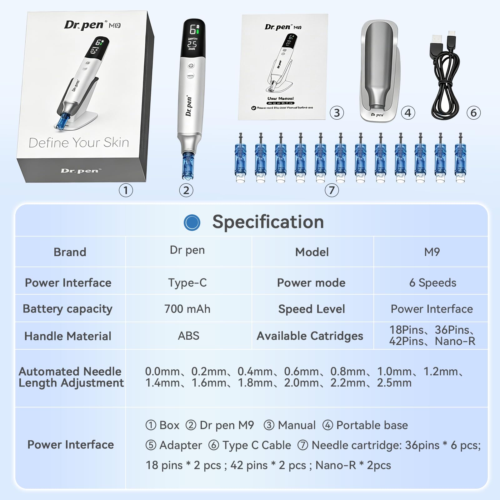 Dr. Pen M9 Dermapen Facial Profesional | Microneedling Pen Inalámbrico Nueva Versión 2026 con 12 Cartuchos, 6 Velocidades, Pantalla LED y Control Preciso de Profundidad para Cuidado Facial