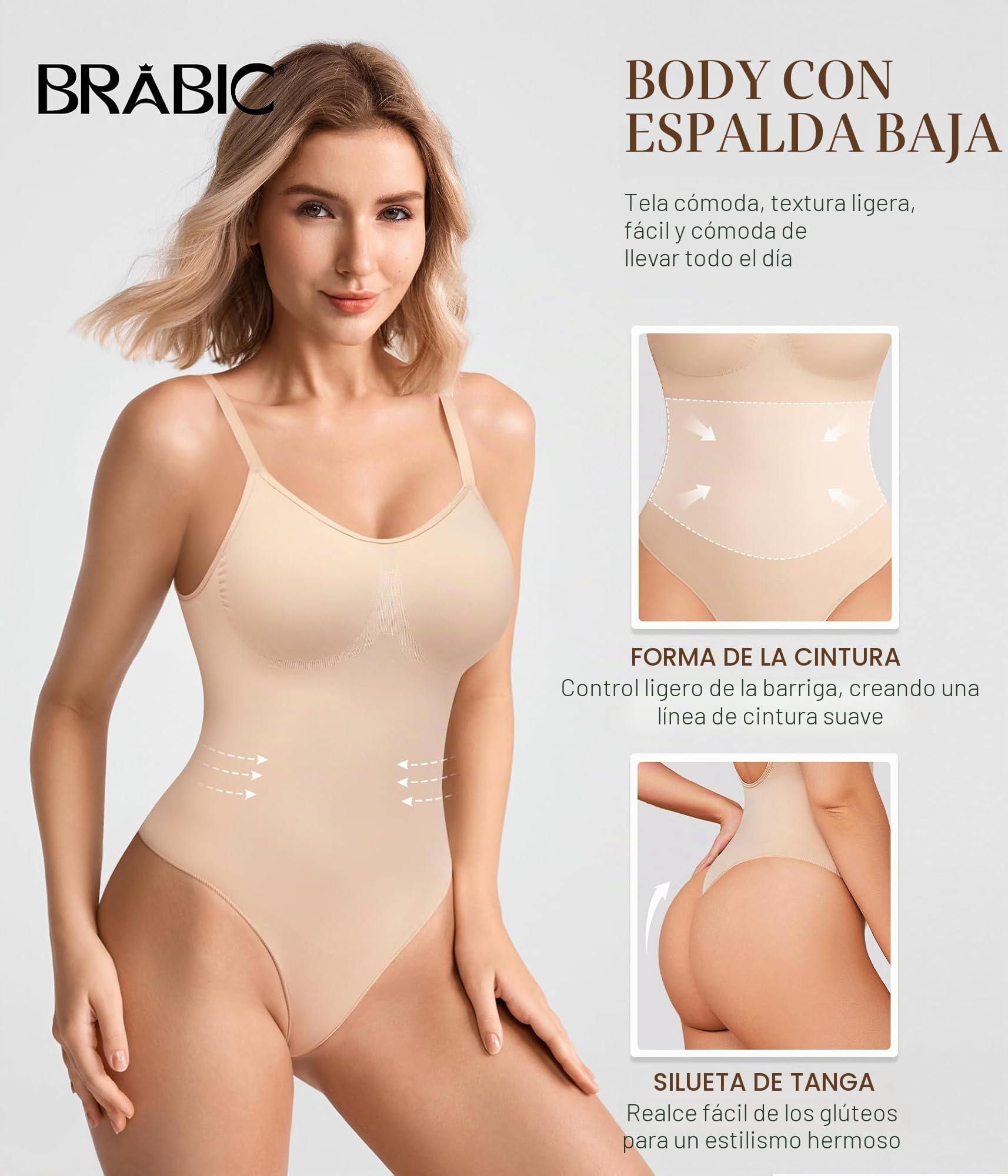 BRABIC Body Adelgazante Para Mujer Con Control de Abdomen Body moldeador sin costuras para mujer con control de abdomen Mujer