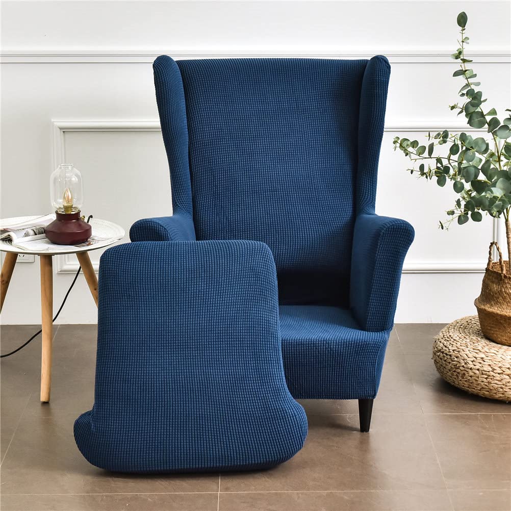Highdi 2 Pezzi Copripoltrona Con Orecchie Elasticizzato: Design Marmo Geometria Arancio Nero, Fodera Con Cuscino