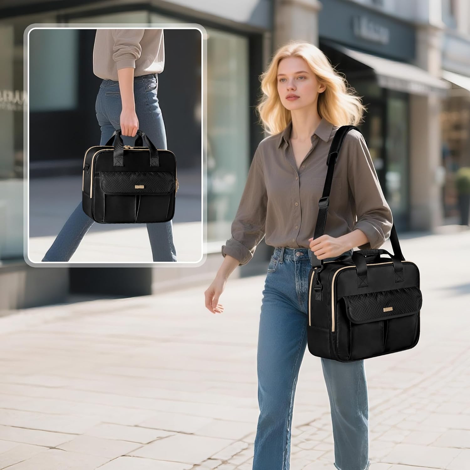 Teacher Bag with Accordion File Organizer, 15.6 Inch Laptop Briefcase for Women, Teacher, Tutor, Nurse and Processionals, Black - Image 2