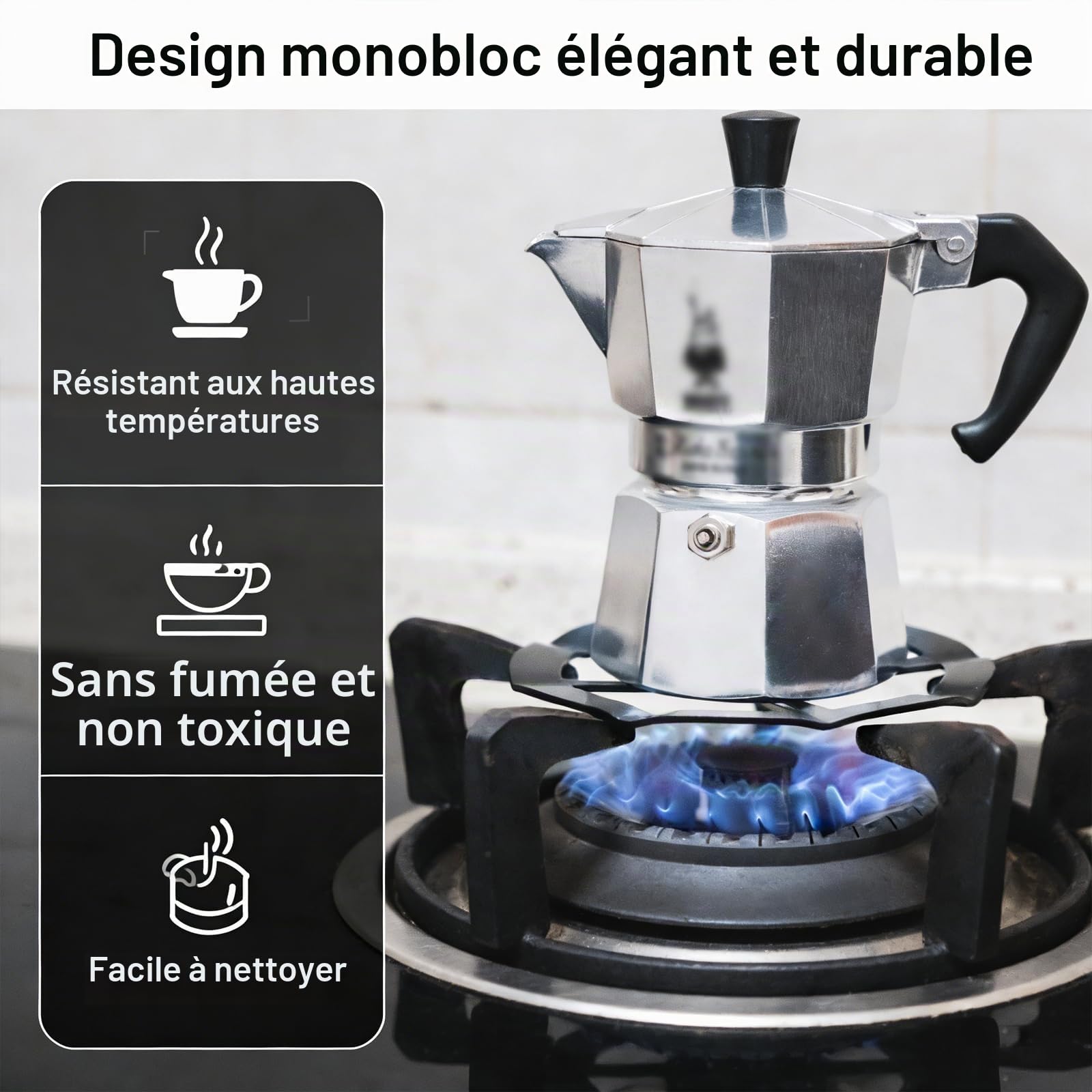Support Pot à Moka Support de Casserole Moka Réducteur d'anneau de Gaz 2 Pièce Universel Machine à Expresso Adaptateur D'anneau Résistant