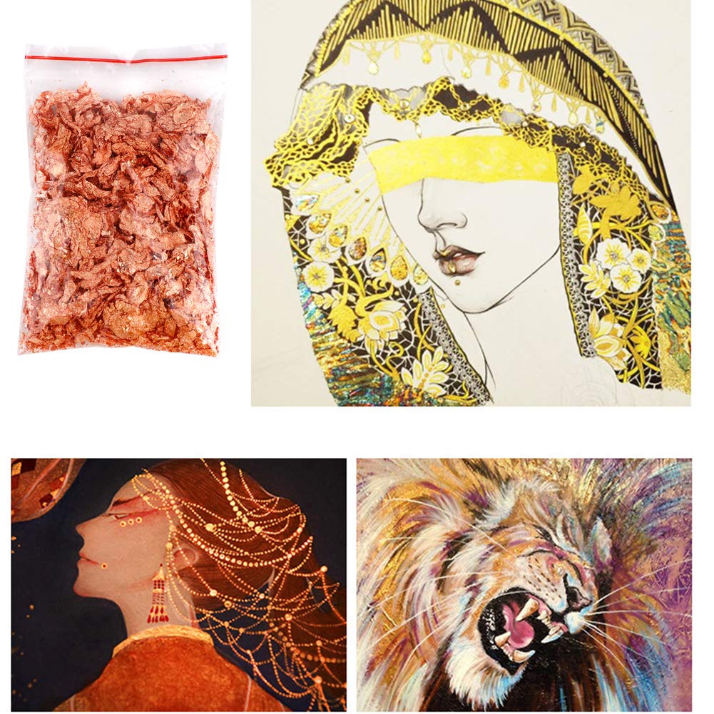 Feelava Bladgoudfolievlokken, 3 Flesjes, Vergulde Folievlokken, Metaalfolie, Vlokken Voor Nagels Kunst Ambachten Schilderij Hars Sieraden Making5g Fles