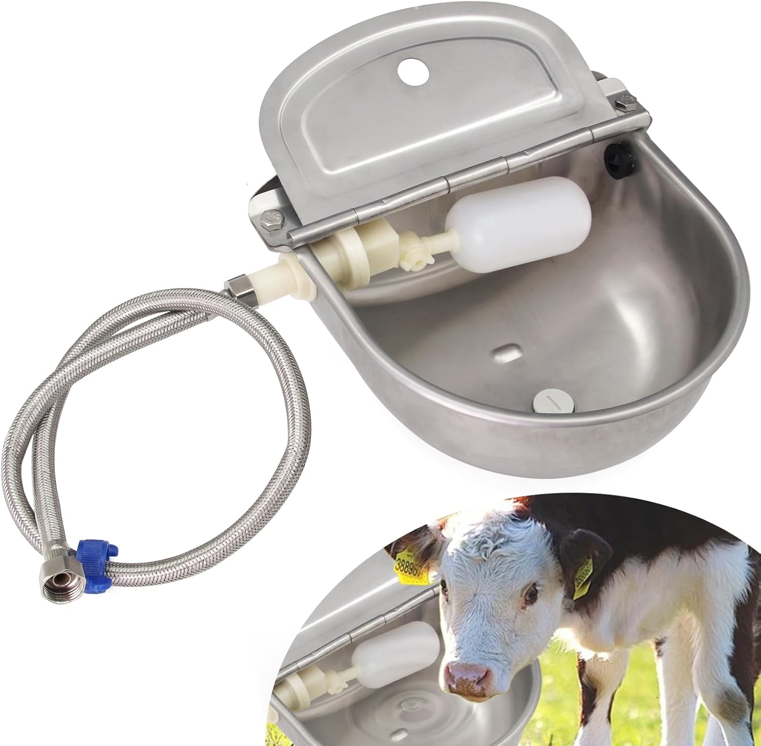 304 Stainless Steel Livestock Water Bowl,Dog Water Dispenser Automatic Allocation Water Trough Bowls with Float Valve and Drainage Holes, Suitable for Pig Waterer Cows Horses Goats Dogs