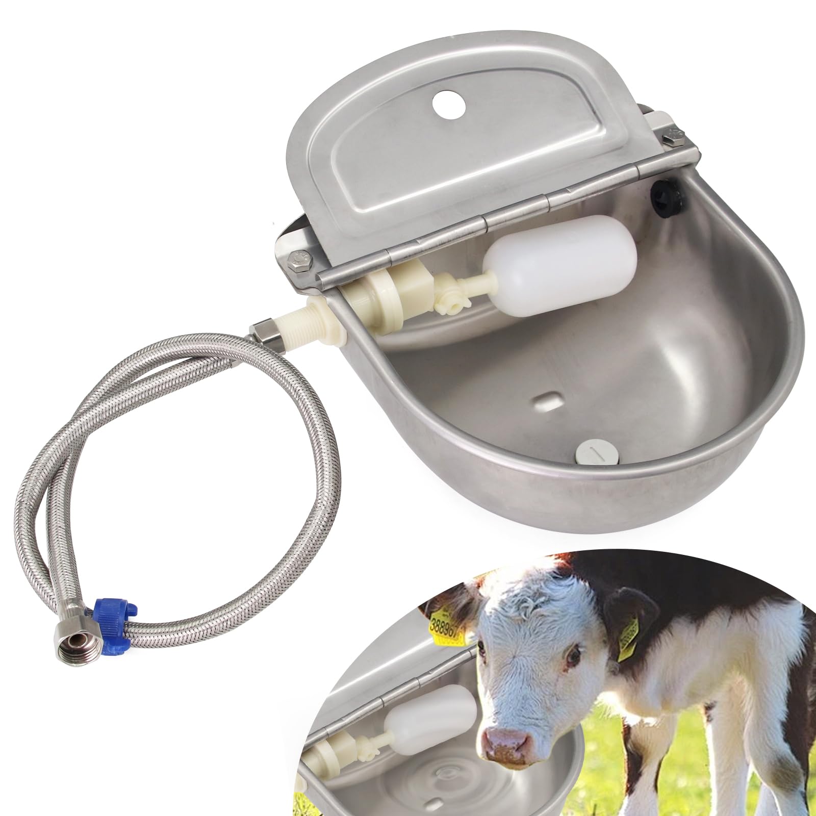 Tazón de agua de acero inoxidable 304 para ganado, cuencos para beber animales, cuencos de asignación automática con válvula flotante y agujeros de drenaje, adecuado para vacas, caballos, cabras,